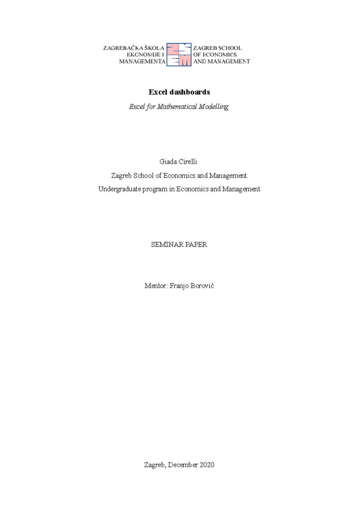 Excel for Mathematical Modelling Paper - Giada Cirelli - Excel ...