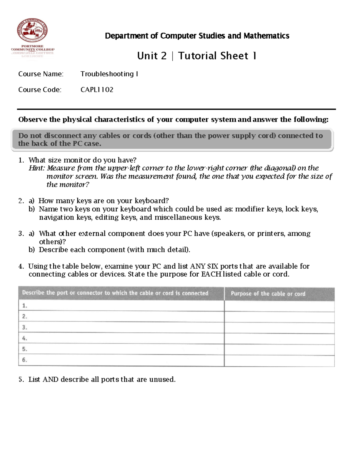 Unit2-tutorial 01 - THIS IS UNIT 1 PART 1 - Department Of Computer ...