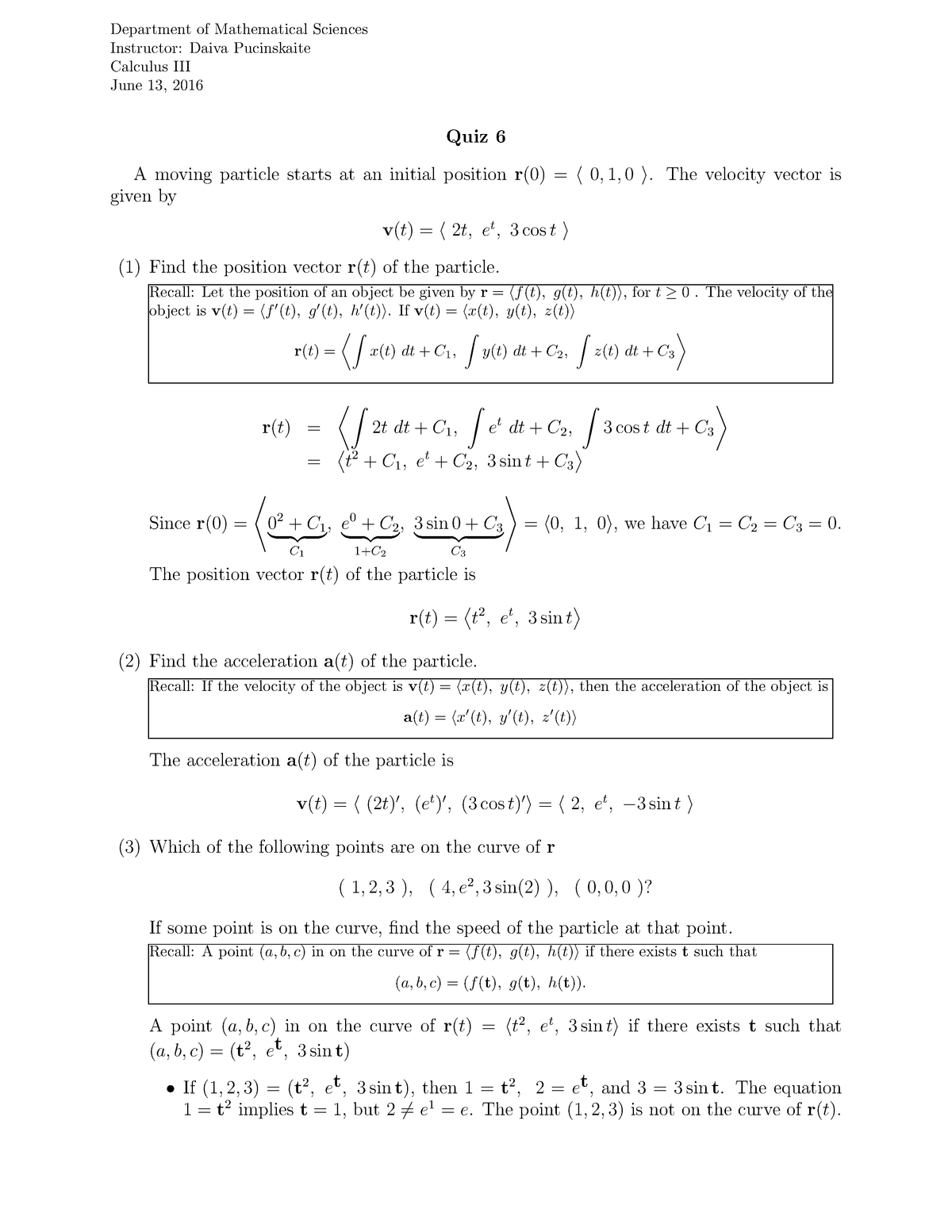 Solution Quiz 6 Calculus Iii Summer 16 Studocu