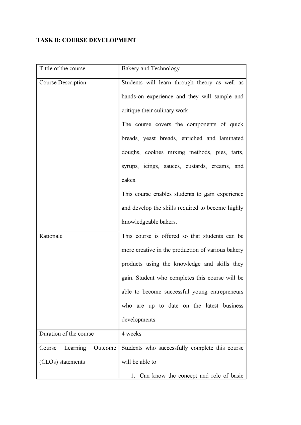 TASK B - Tutorial Work - TASK B: COURSE DEVELOPMENT Tittle Of The ...