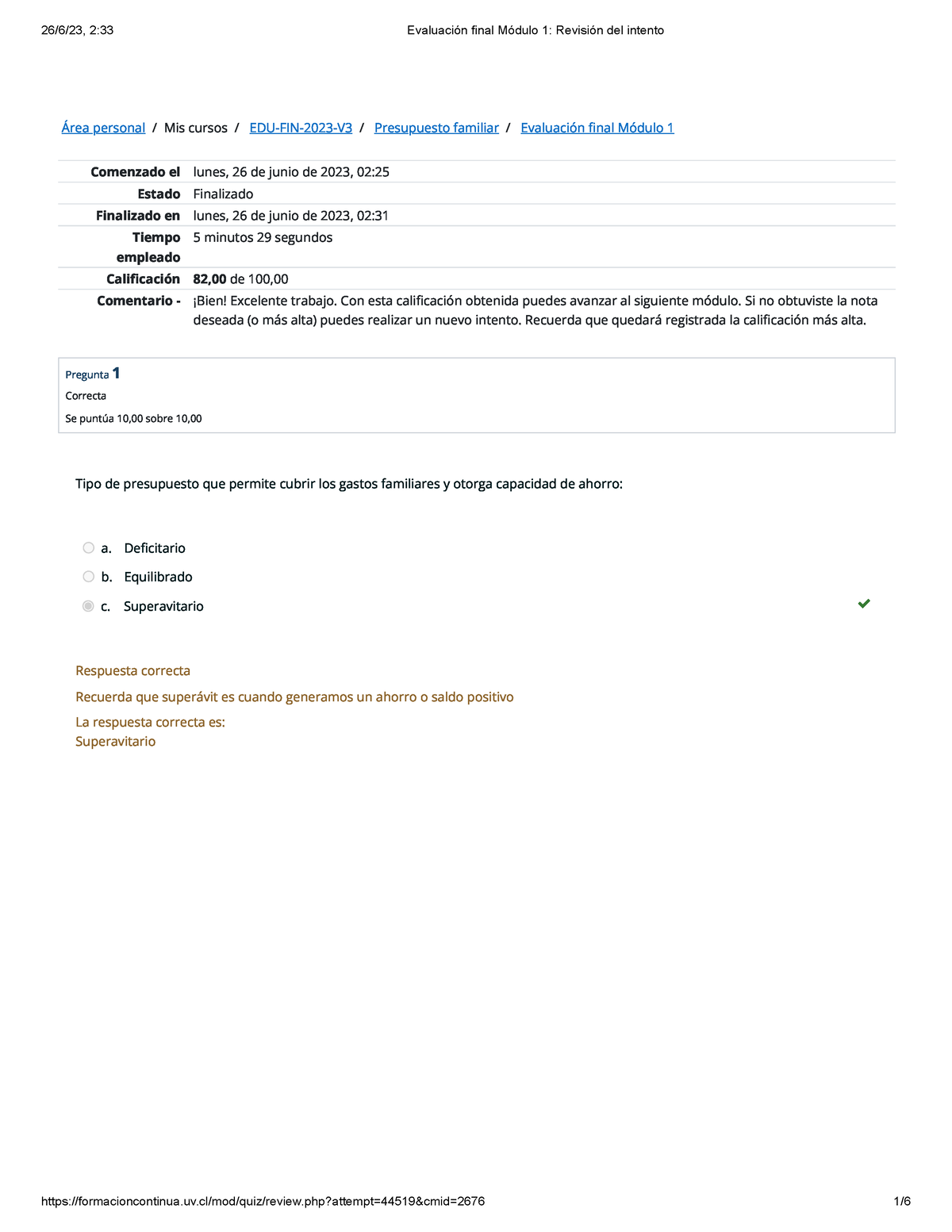 Evaluación Final Módulo 1 Revisión Del Intento - Área Personal / Mis ...