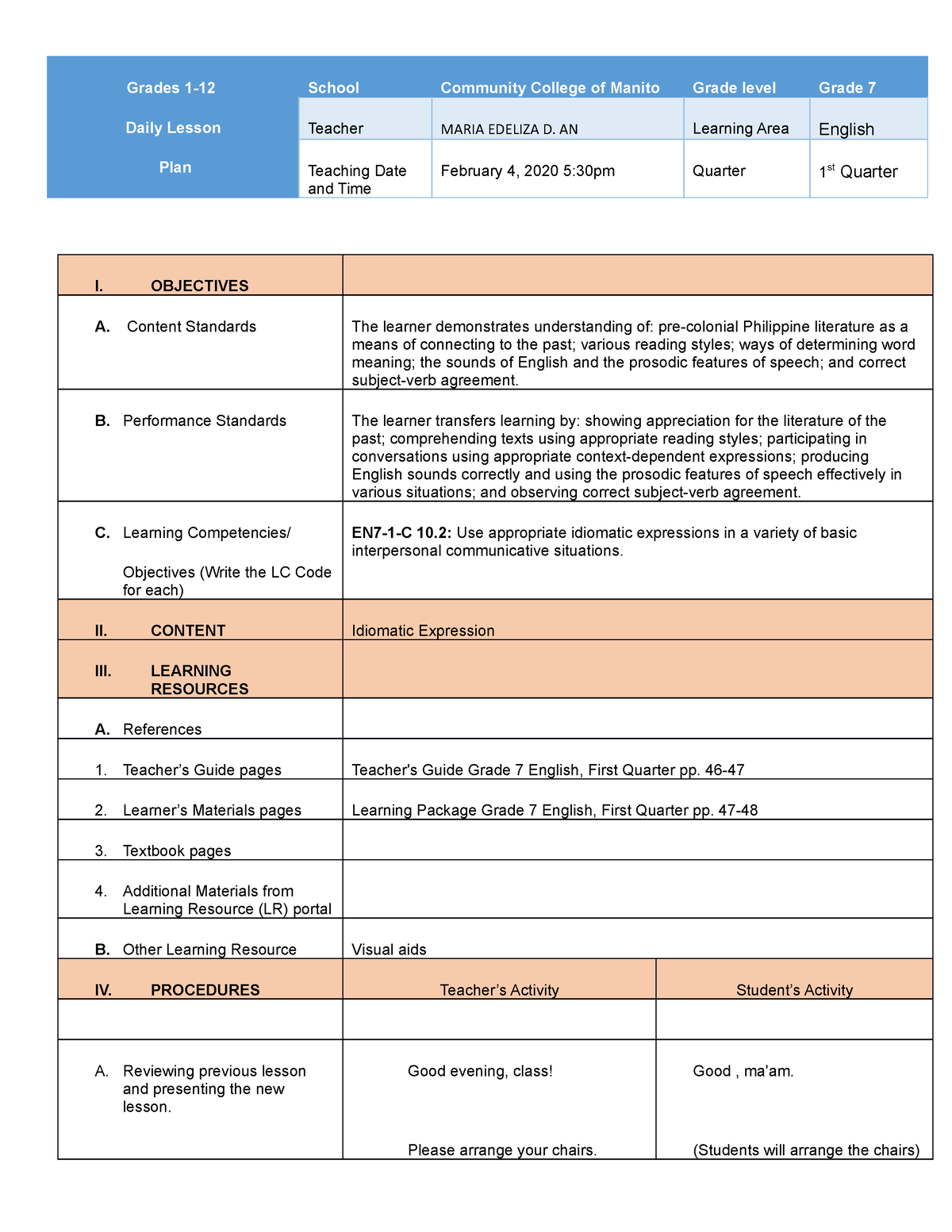 Prof ed, DLP - guide practice in making lesson plan - Bachelor of ...