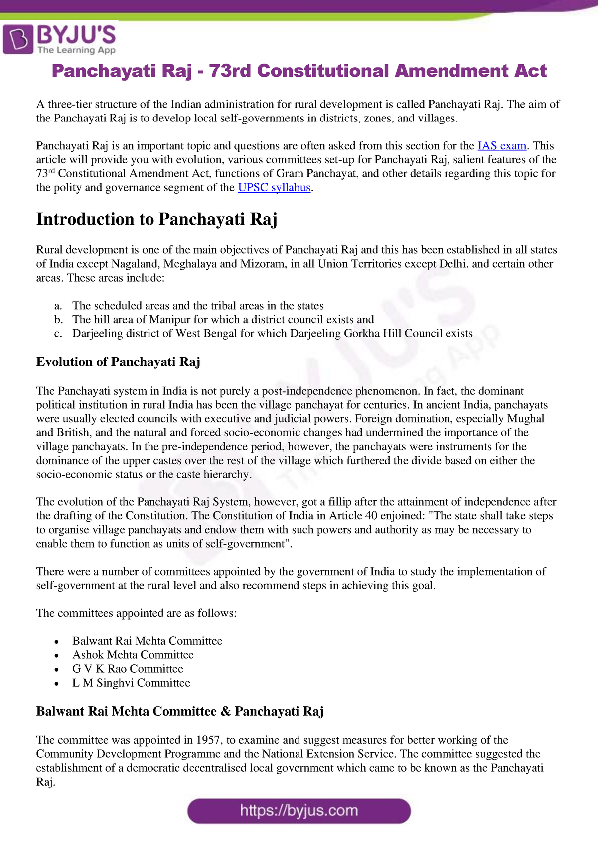 Panchayati-Raj - Panchayati Raj - 73rd Constitutional Amendment Act A ...