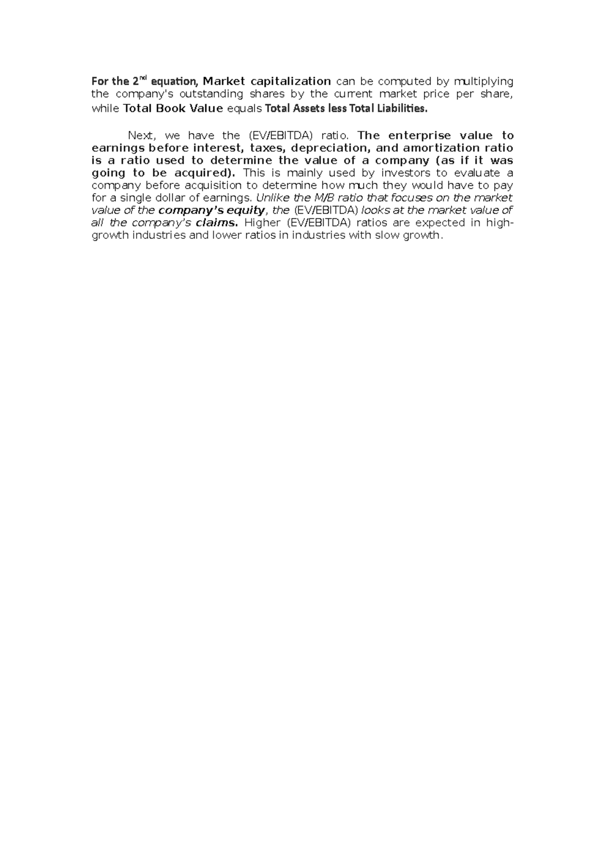 Lecture Notes 1123 - For the 2nd equation, Market capitalization can be ...