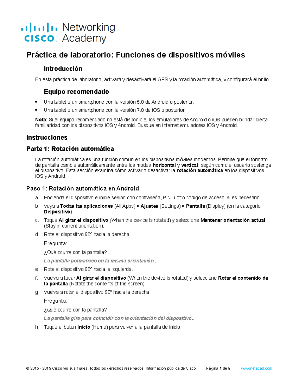 12.1.4.4 Lab Mobile Device Features Introducción En esta práctica