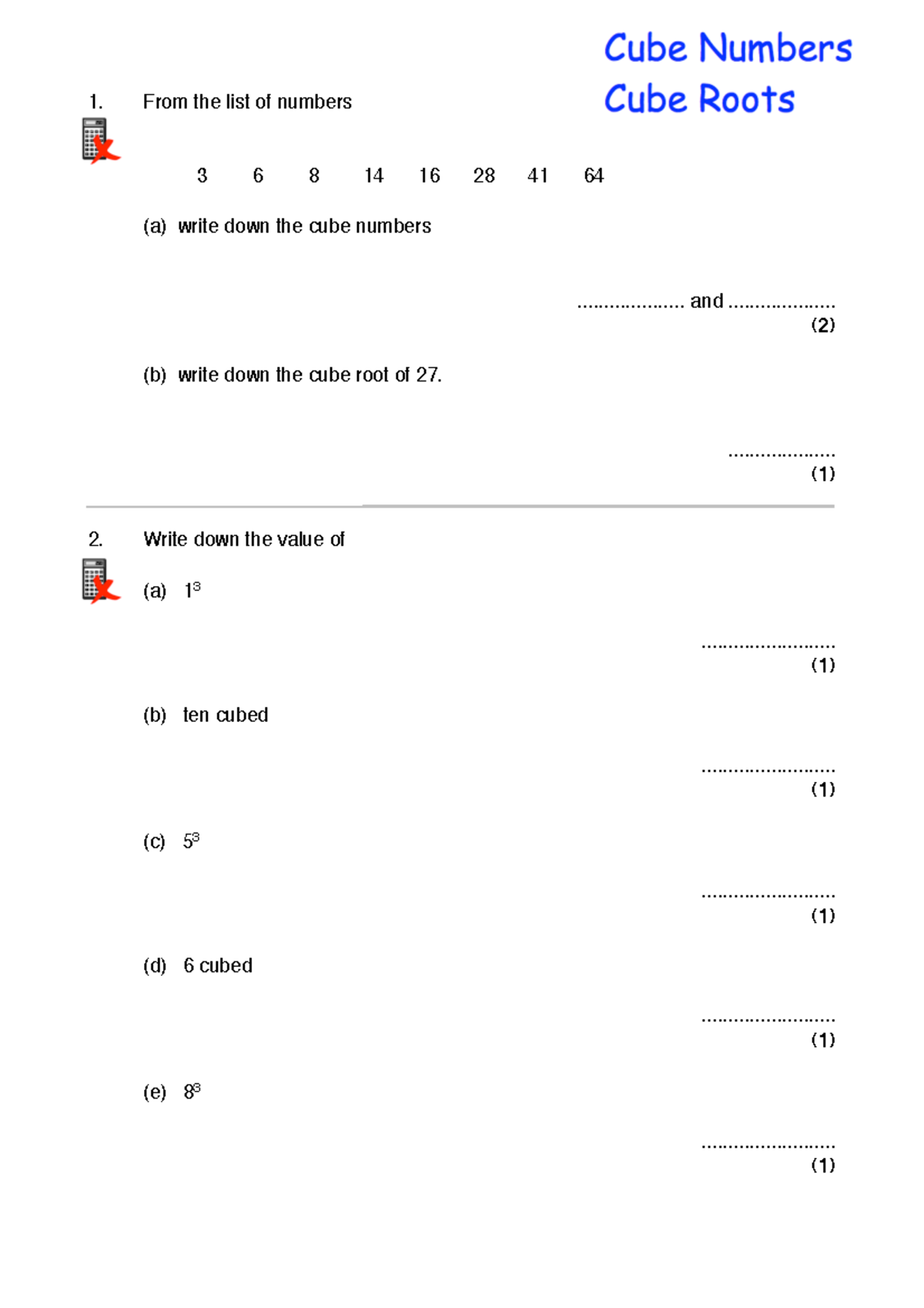 Cube numbers and cube roots pdf - 1.! From the list of numbers !! !! 3 ...