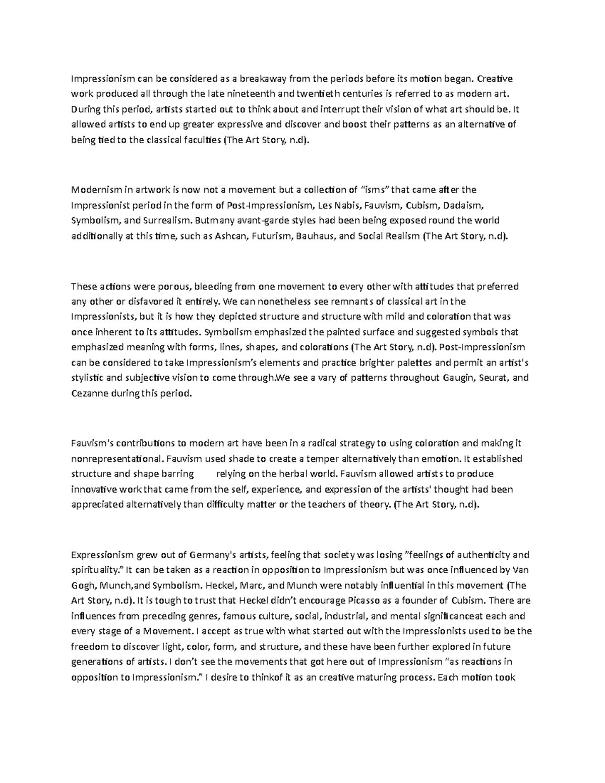 1401 L7 - Essay - Impressionism can be considered as a breakaway from ...