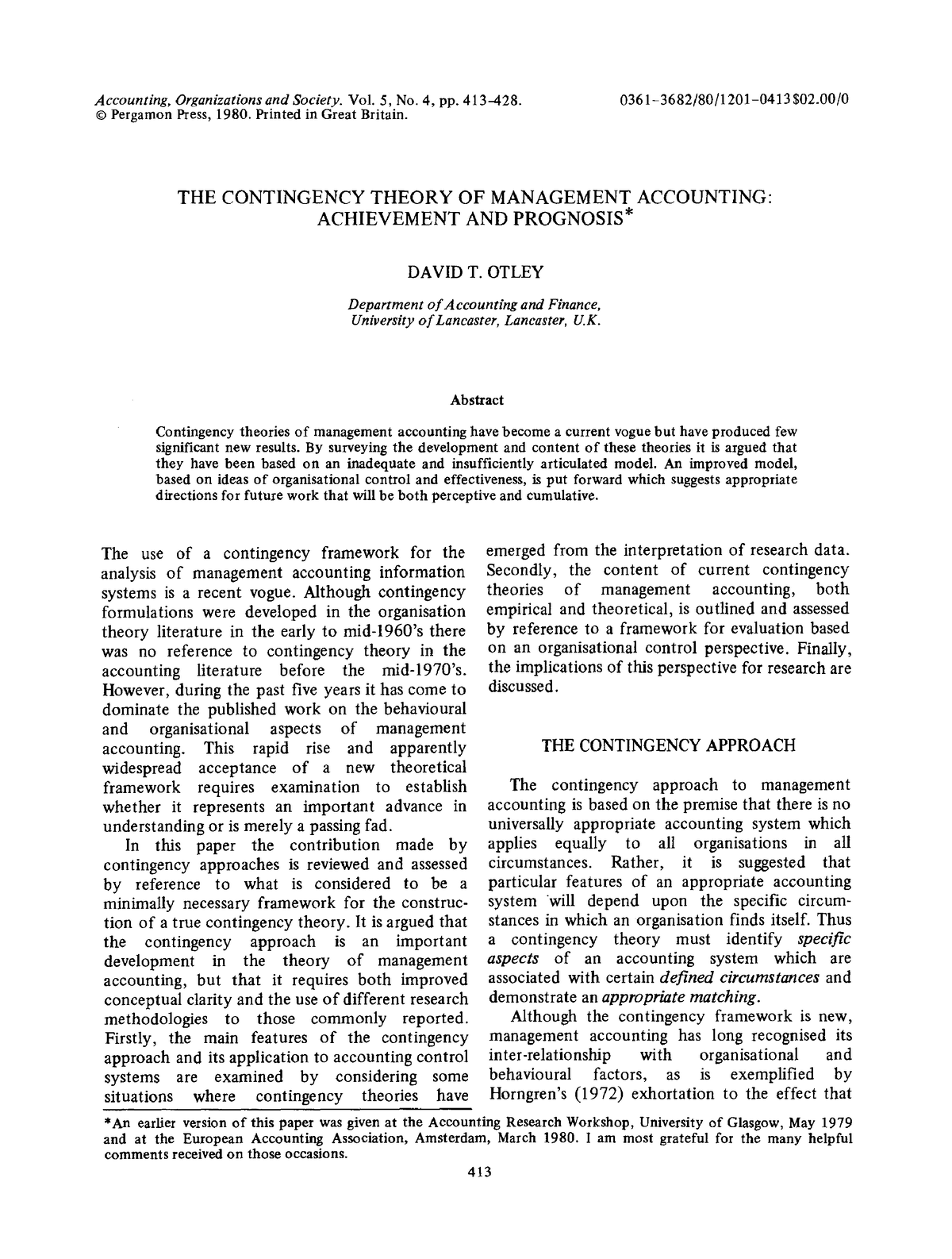 1-s2 - Managerial Accounting - Accounting, Organizations And Society ...