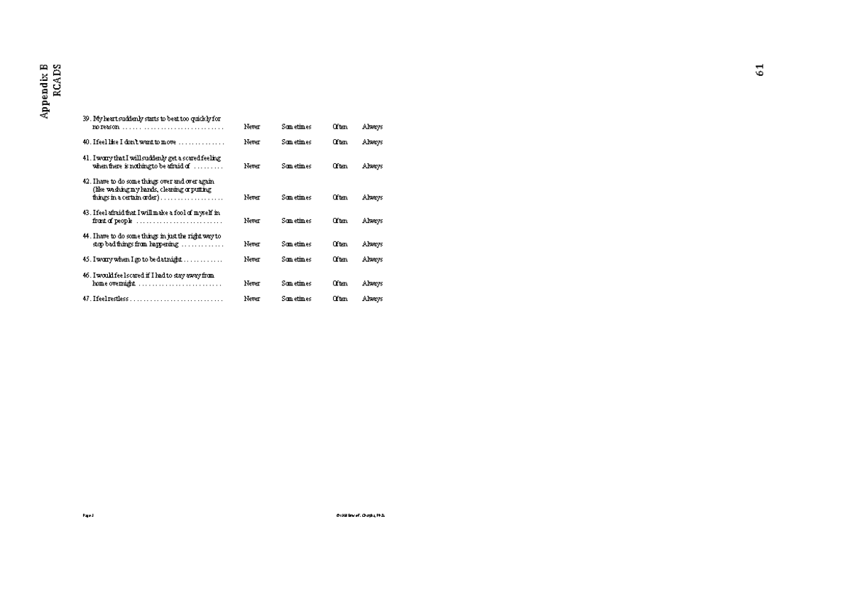 Sex Differences In Interpretation Bias 20 Appendix B Rcads 61 Page 3 © 1998 Bruce F Chorpita 3714