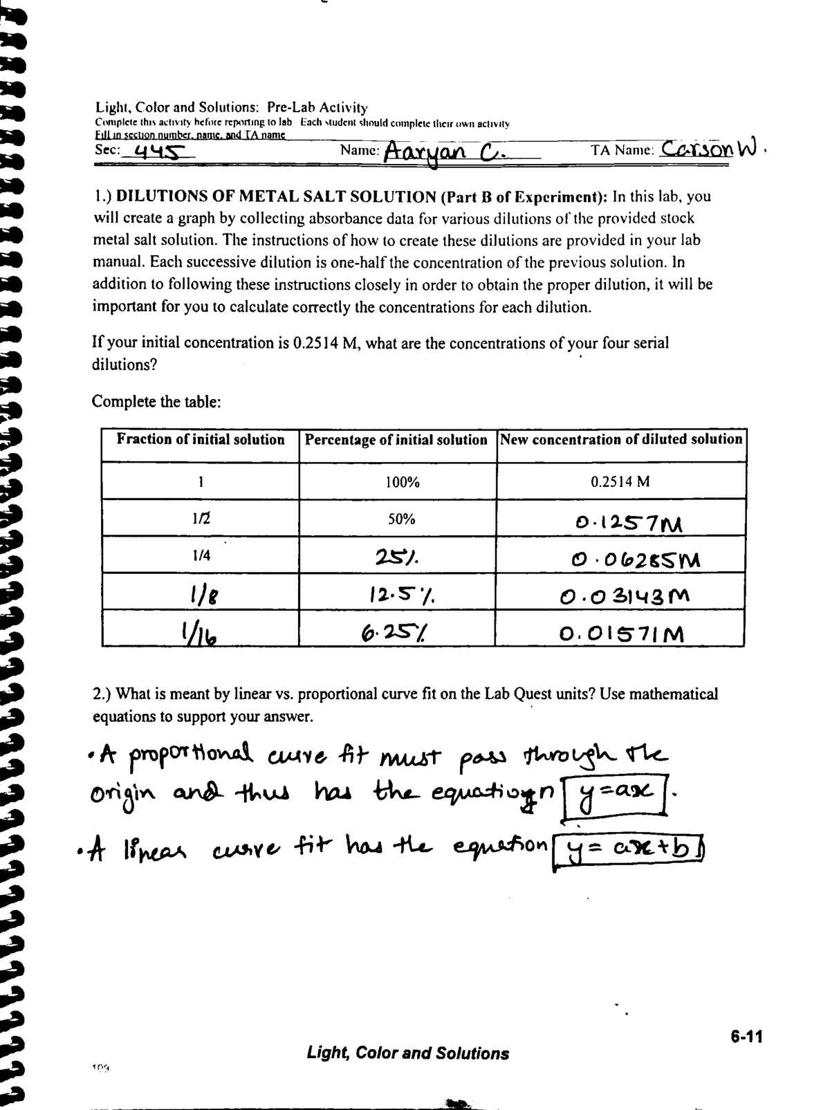 Pre lab Colour and solutions pre lab CHEM 103 Studocu