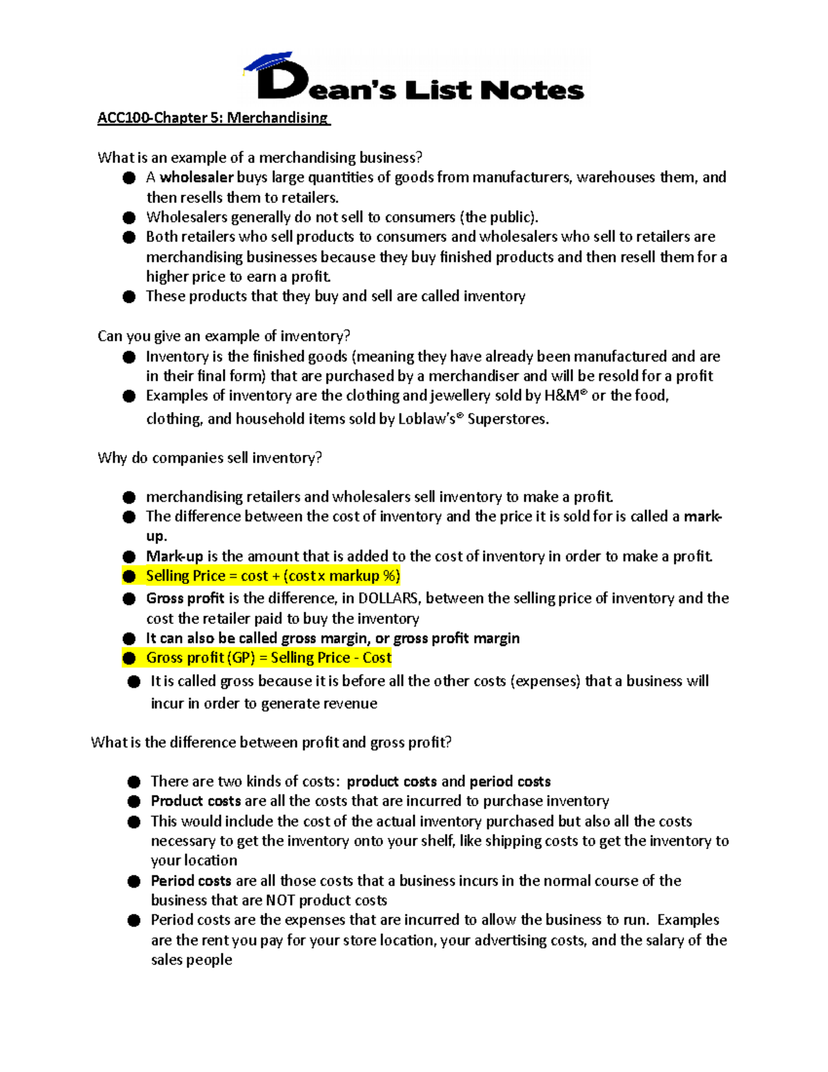 Chapter 5- Notes - ACC 100 lecture - ACC100-Chapter 5: Merchandising ...
