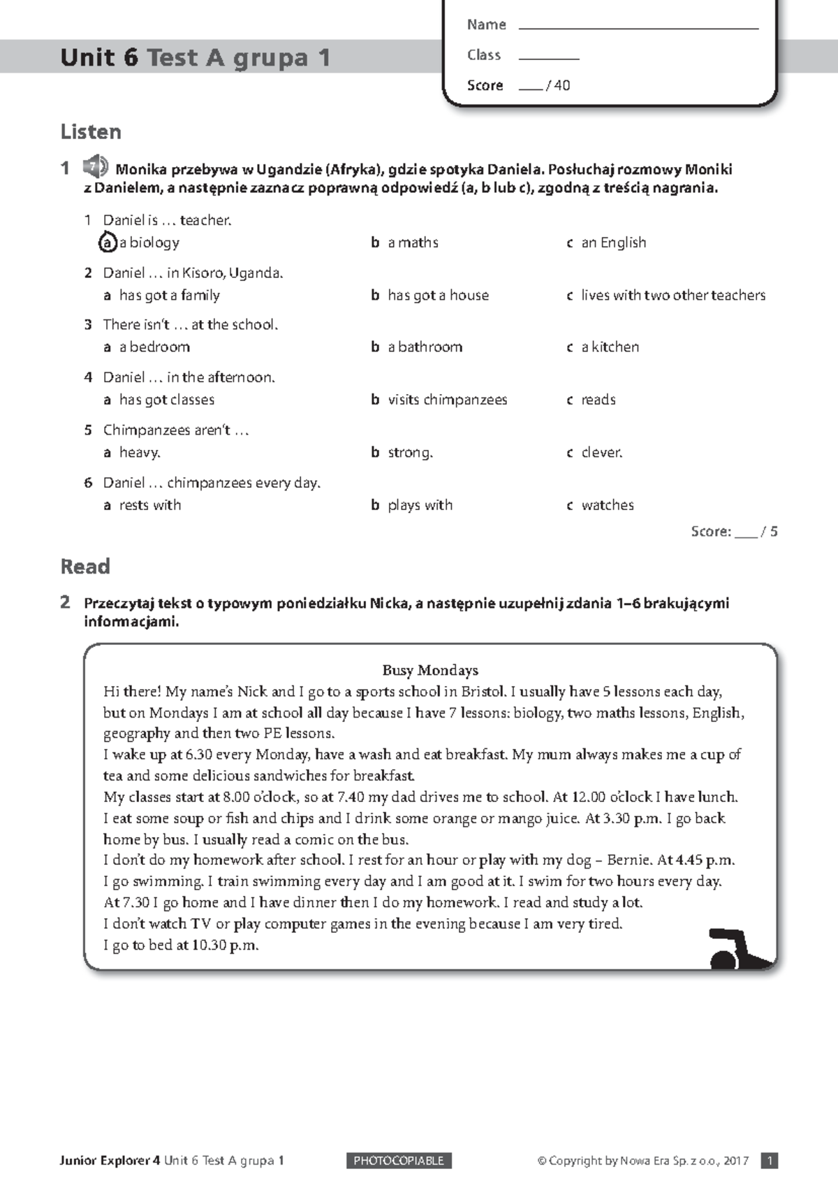 Unit 6 Test A Odpowiedzi