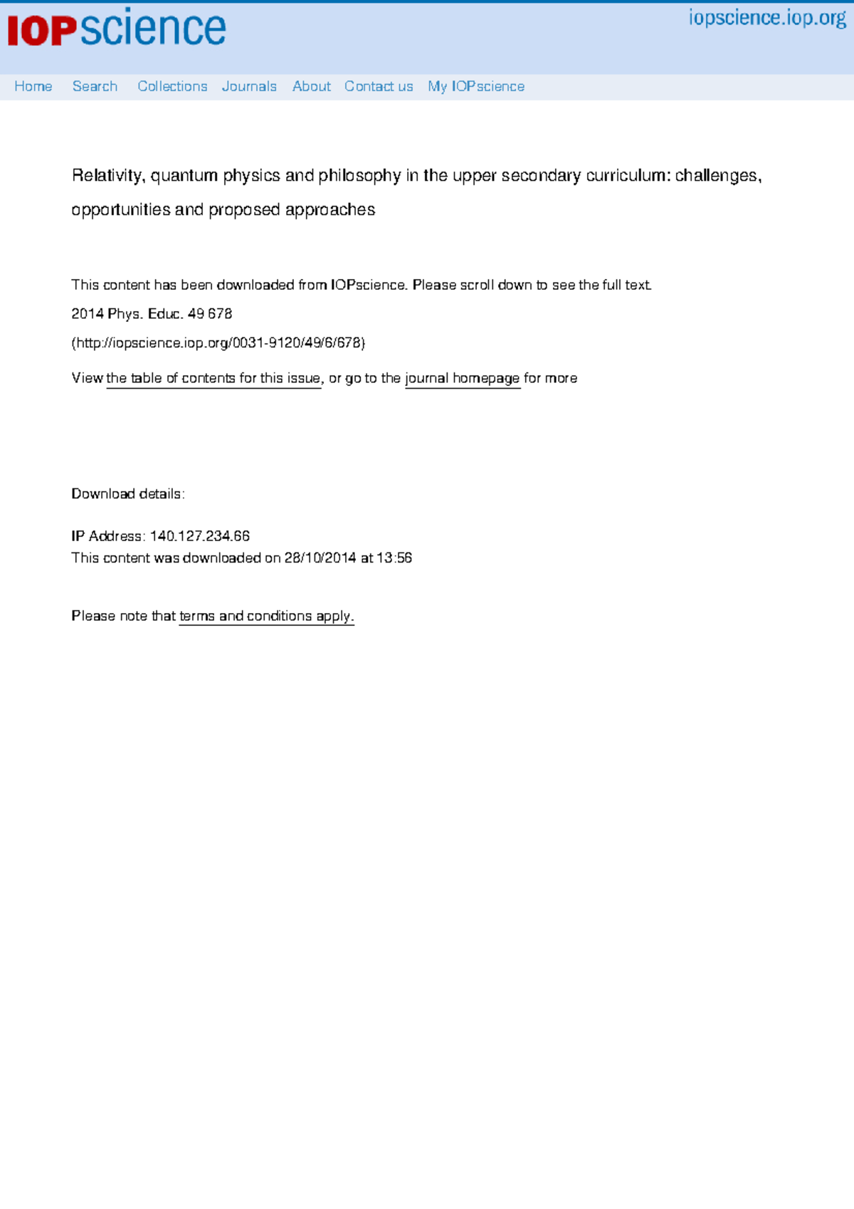 Relativity, quantum physics and philosophy in the upper secondary ...