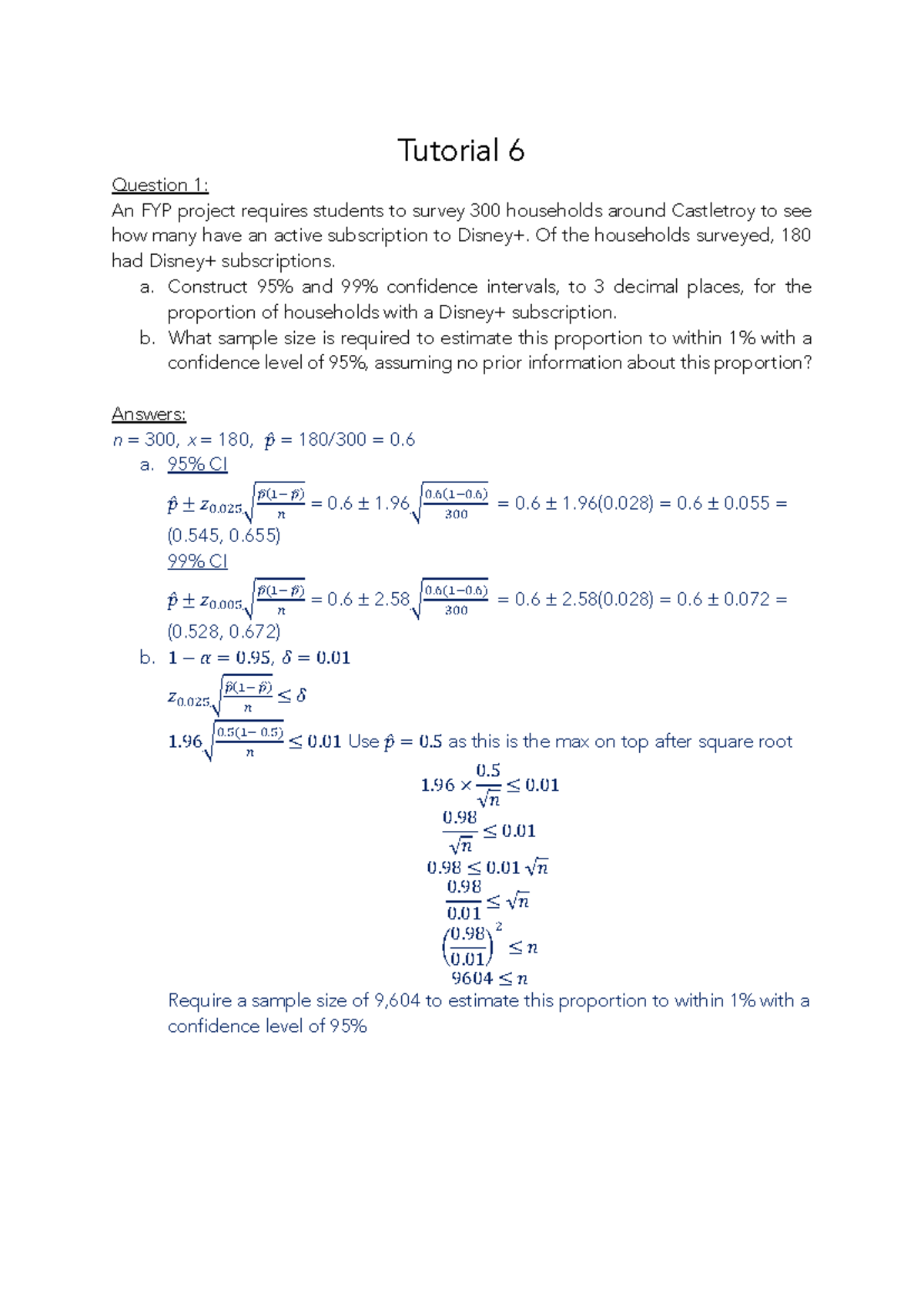 Tutorial 06-Solutions maths - Tutorial 6 Question 1 : An FYP project ...
