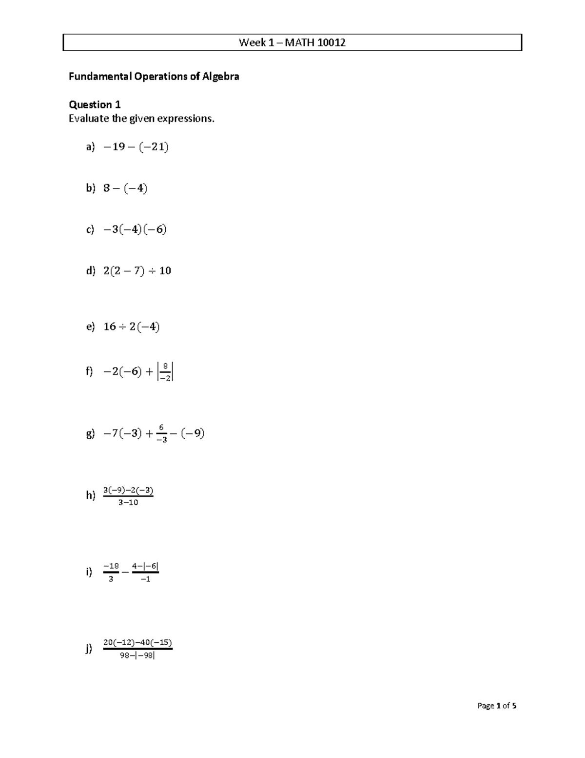 Week1 Worksheets - easy but helpful for practice - Fundamental ...