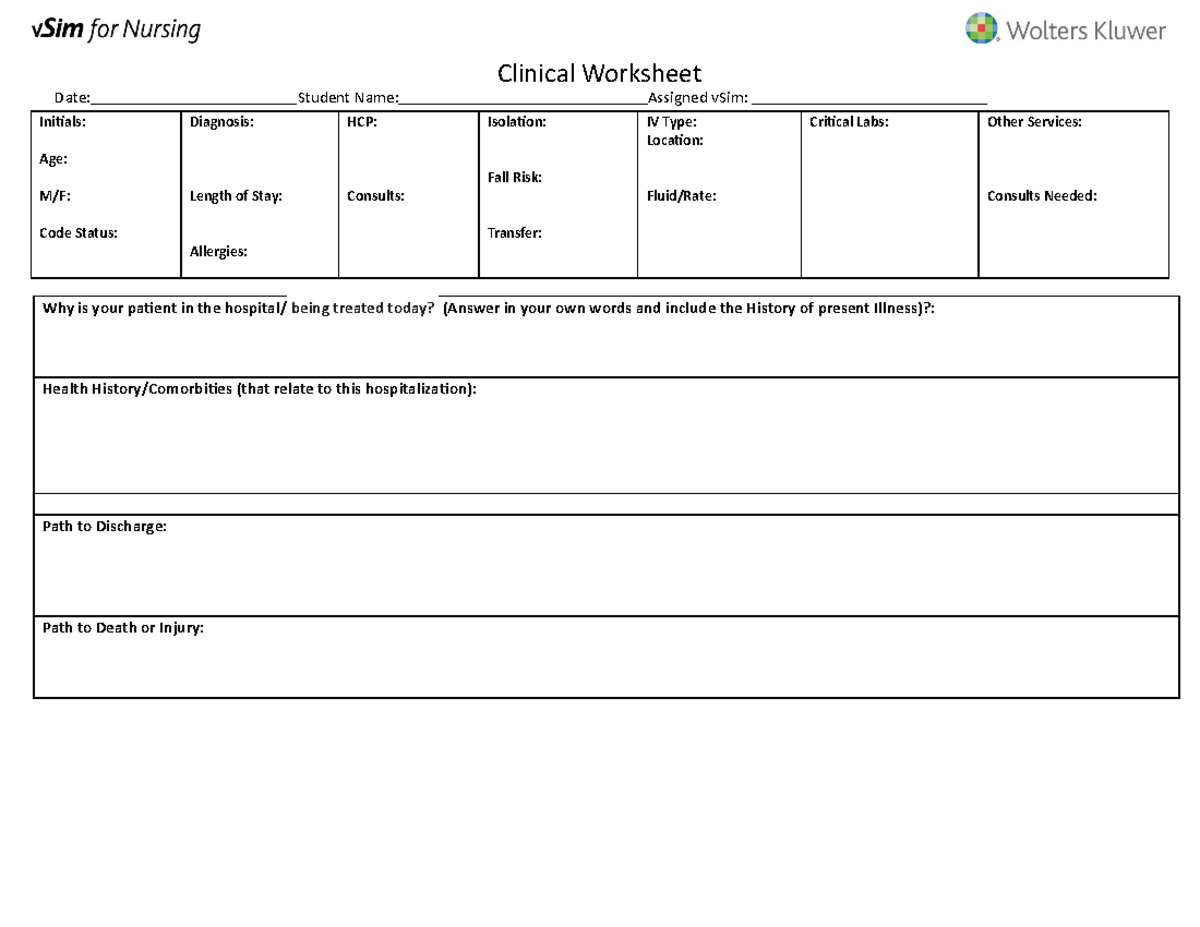 V Sim Clinical Worksheet Updated - Initials:Date: Student Name ...