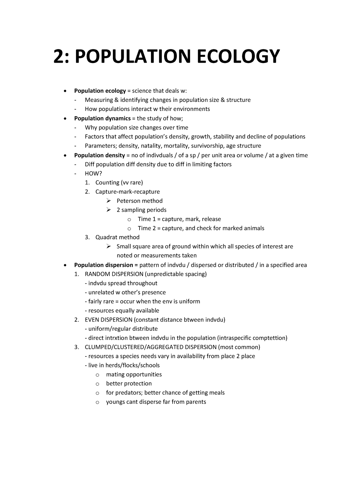 (330) 2; Population SIZE Notes - 2: POPULATION ECOLOGY Population ...