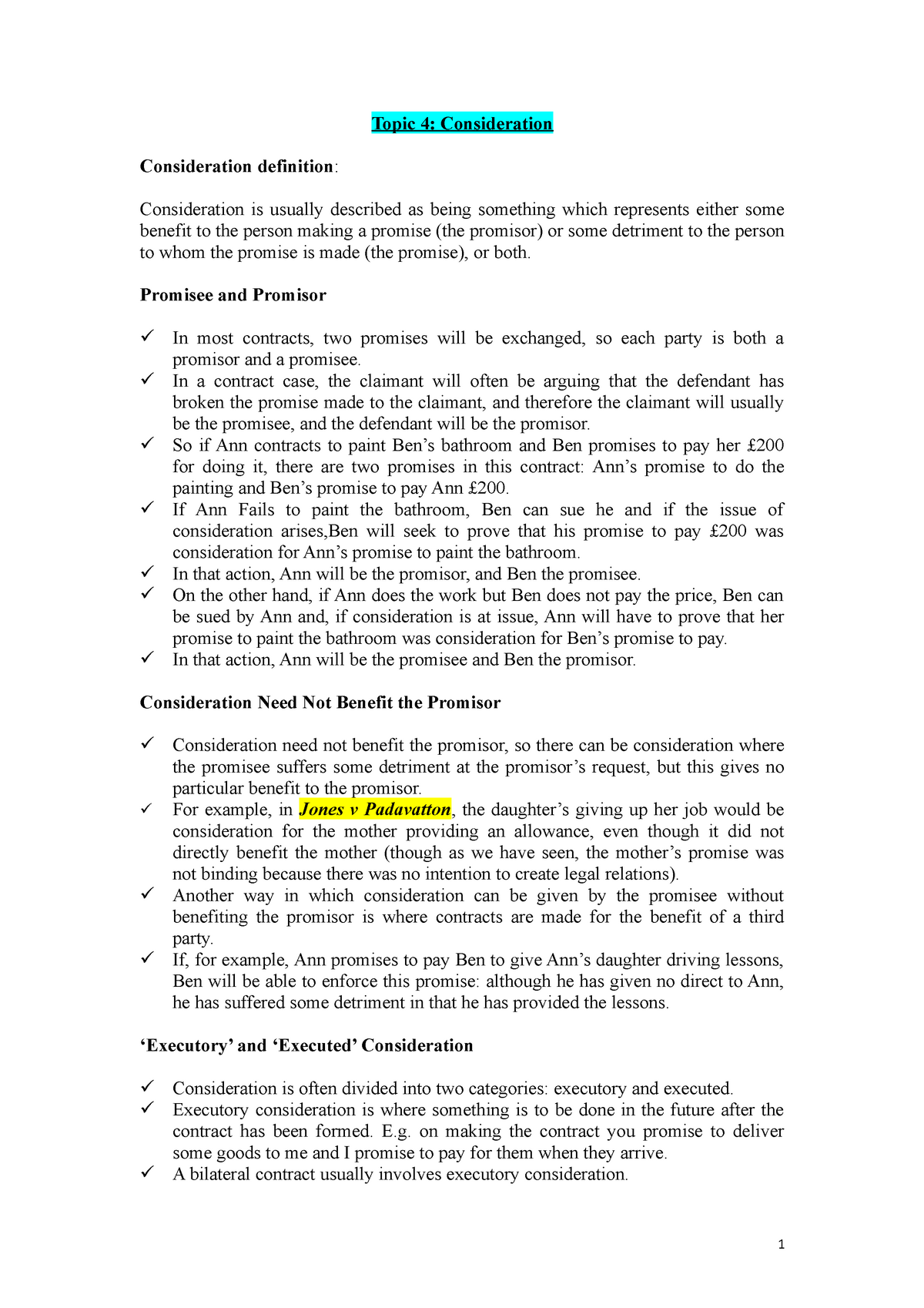 Consideration In Contract Law Topic 4 Consideration Consideration 