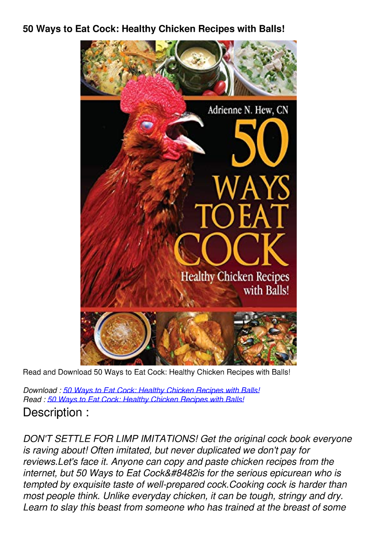 50 Ways To Eat Cock READ 50 Ways to Eat Cock: Healthy Chicken Recipes with Balls! ONLINE BOOK - 50  Ways to Eat Cock: - Studocu
