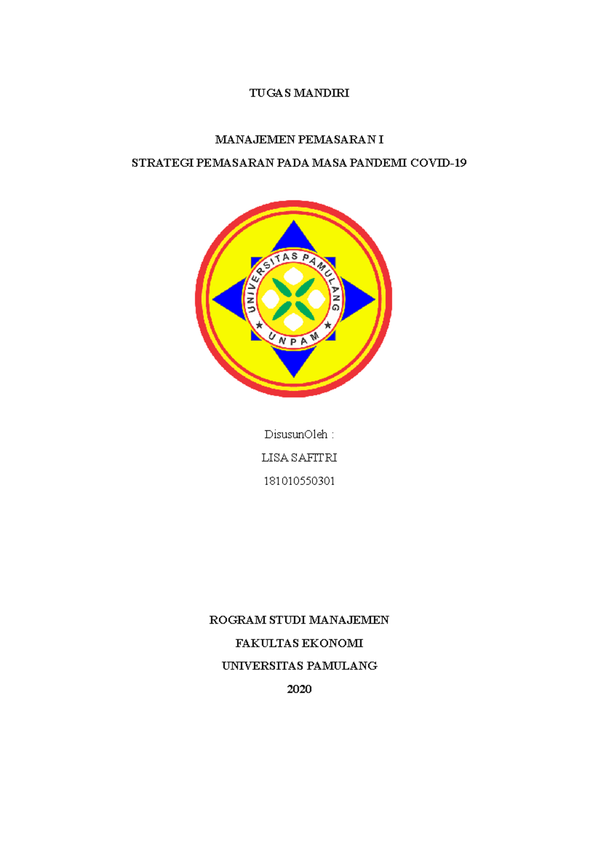 Makalah Manajemen Pemasaran-Intan - TUGAS MANDIRI MANAJEMEN PEMASARAN I ...