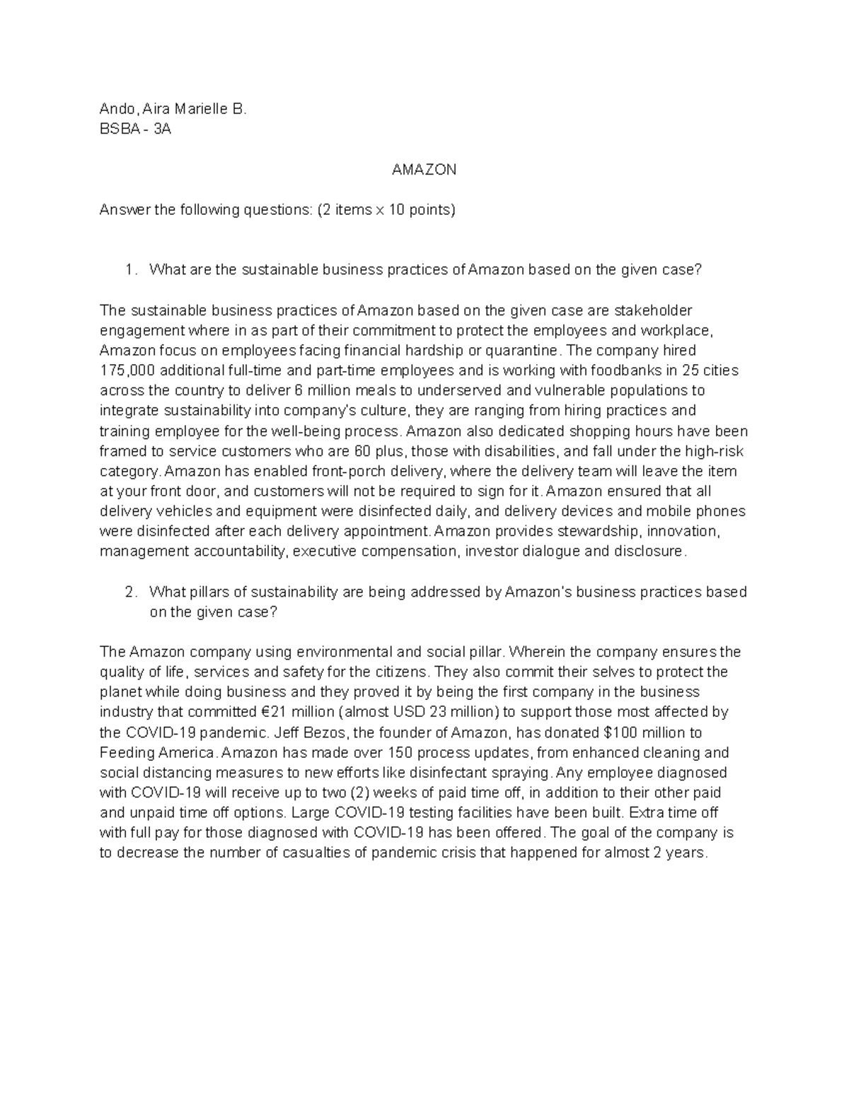 Amazon notes Ando, Aira Marielle B. BSBA 3A AMAZON Answer