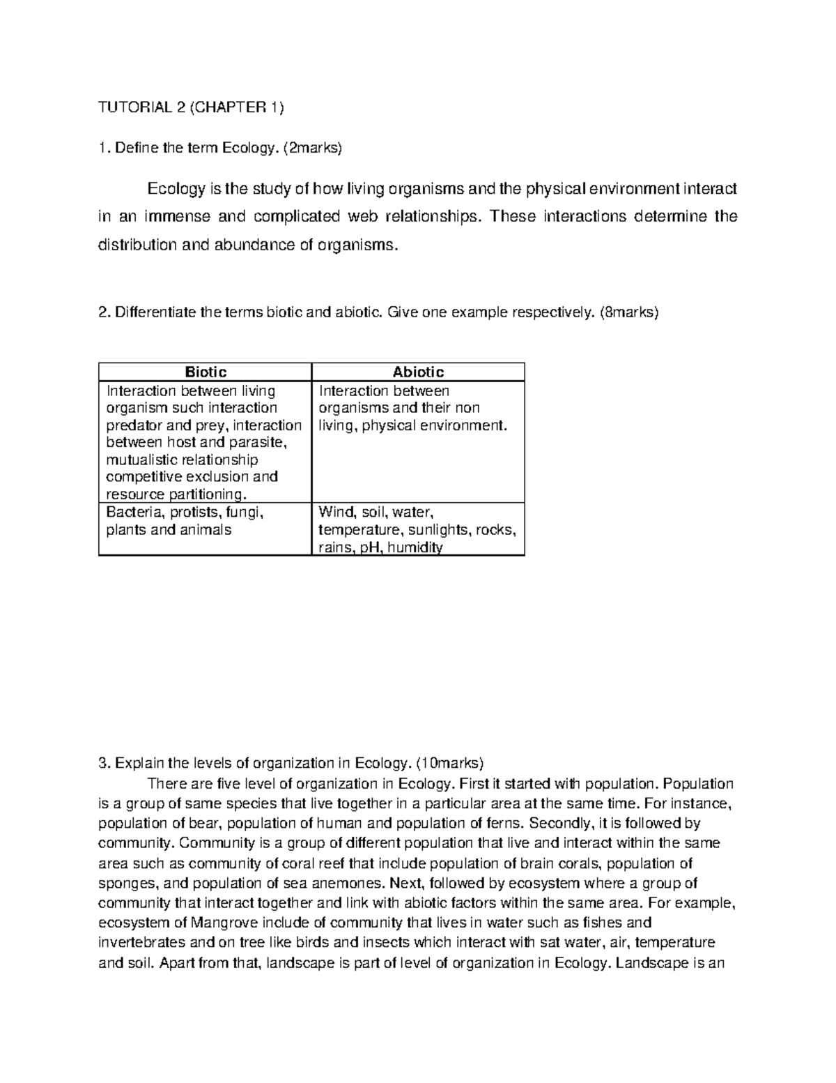 Ecology - (2marks) Ecology is the study of how living organisms and the ...