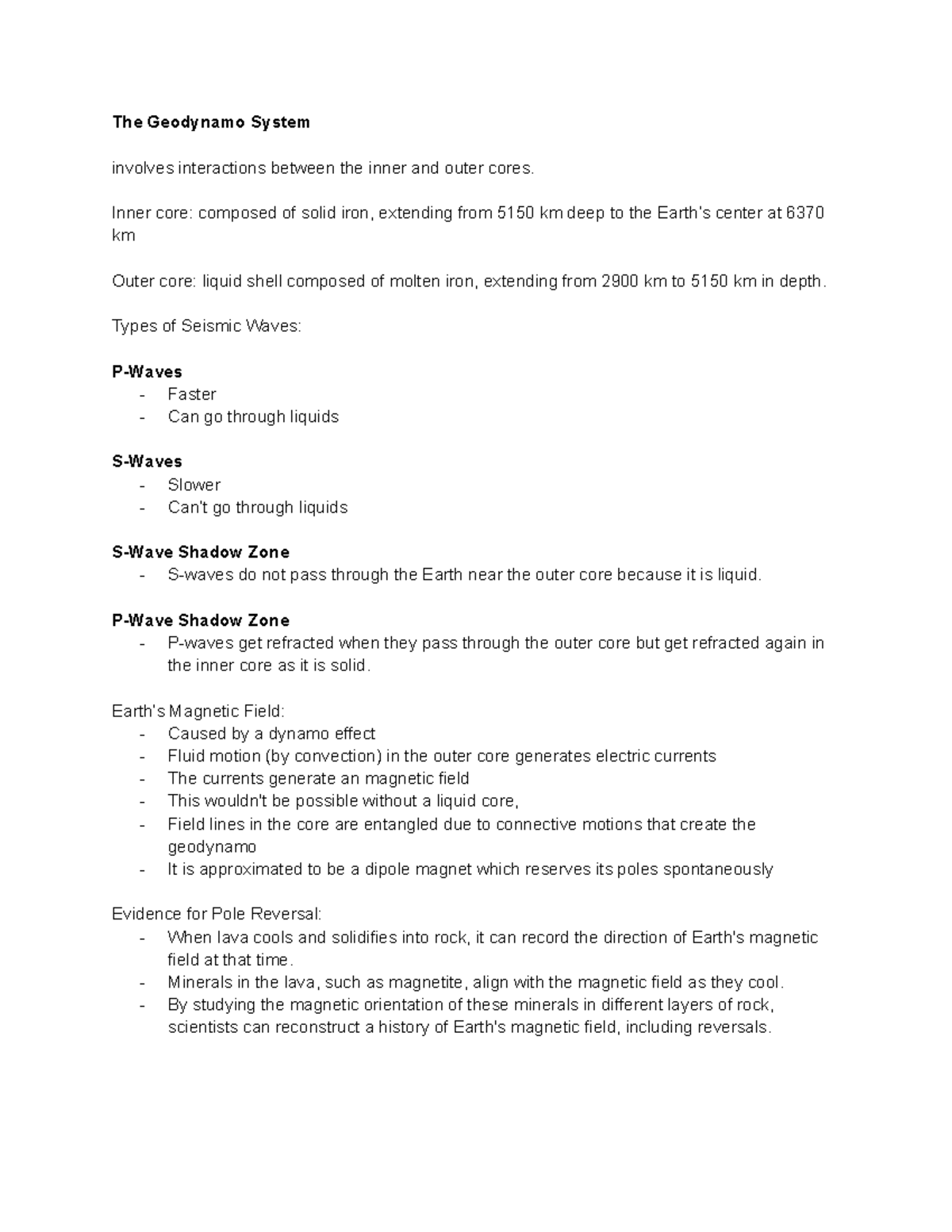 Notes - Until Midterm 2 - The Geodynamo System involves interactions ...