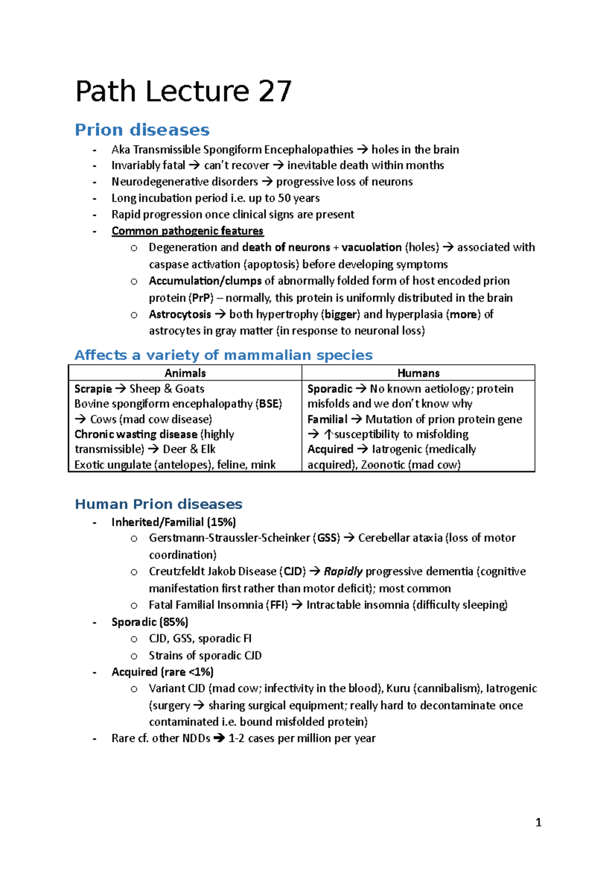 Path Lecture 27 Path Lecture 27 Prion diseases Aka Transmissible