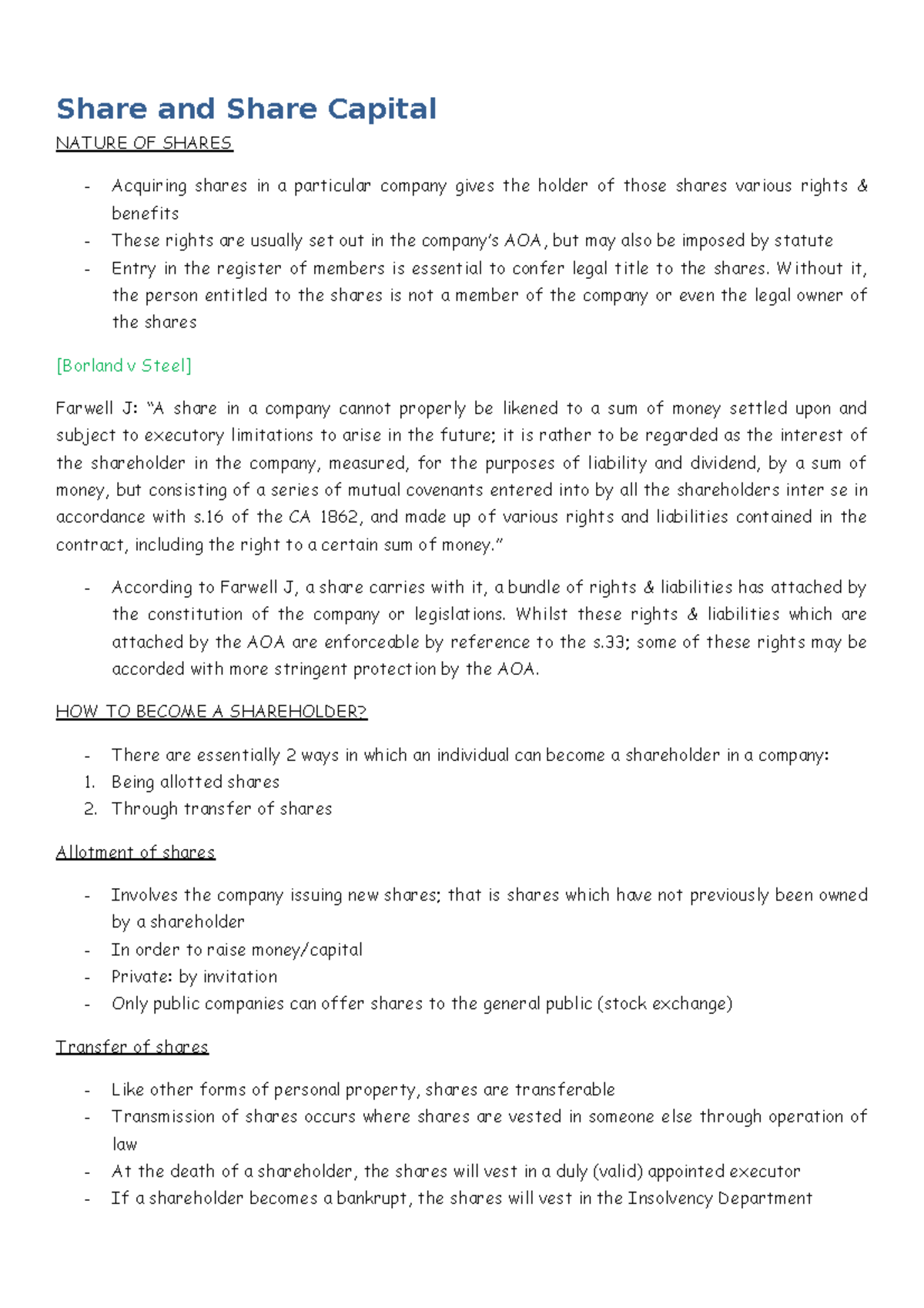 assignment of share capital