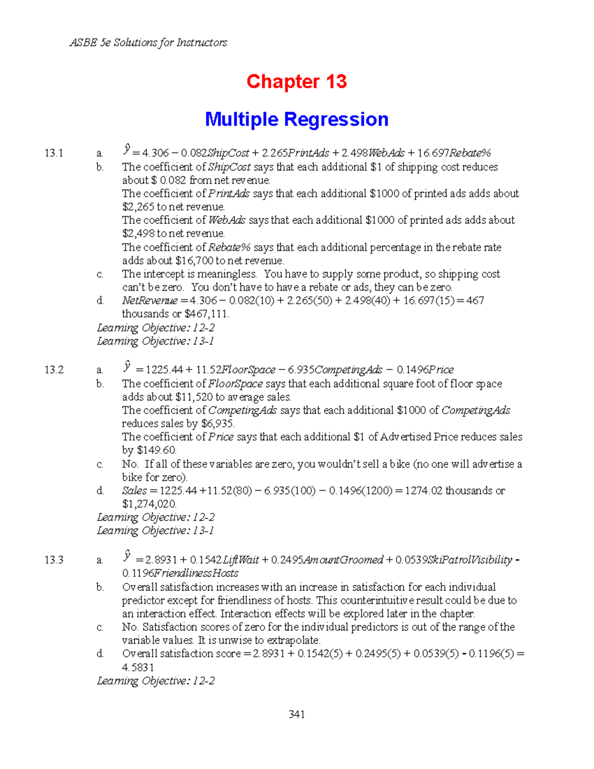 Problem Solutions Chapter 13 Multiple Regression - Chapter 13 Multiple ...