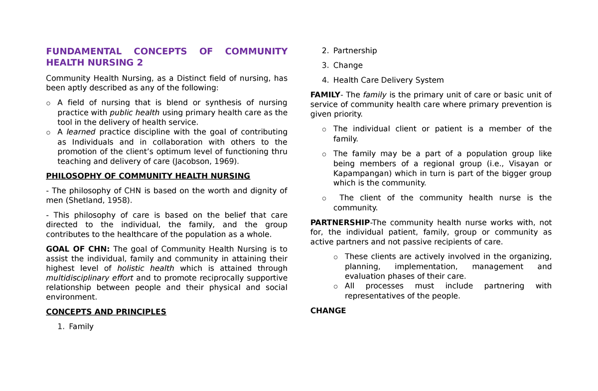 NCM 113 LEC Notes 1 - Zsvb - FUNDAMENTAL CONCEPTS OF COMMUNITY HEALTH ...