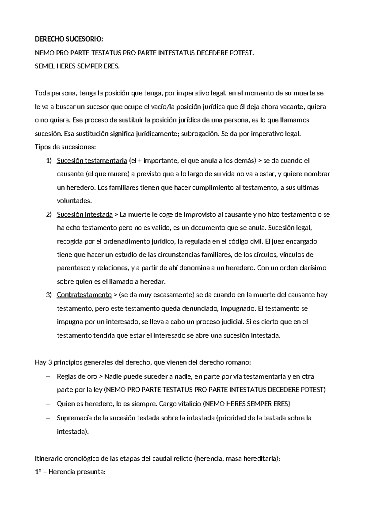 DERECHO SUCESORIO - DERECHO SUCESORIO: NEMO PRO PARTE TESTATUS PRO