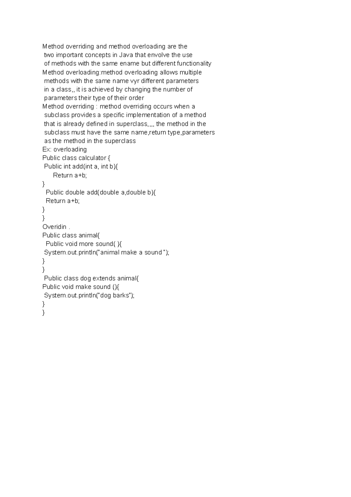 8 - Java notes with oops - Method overriding and method overloading are ...