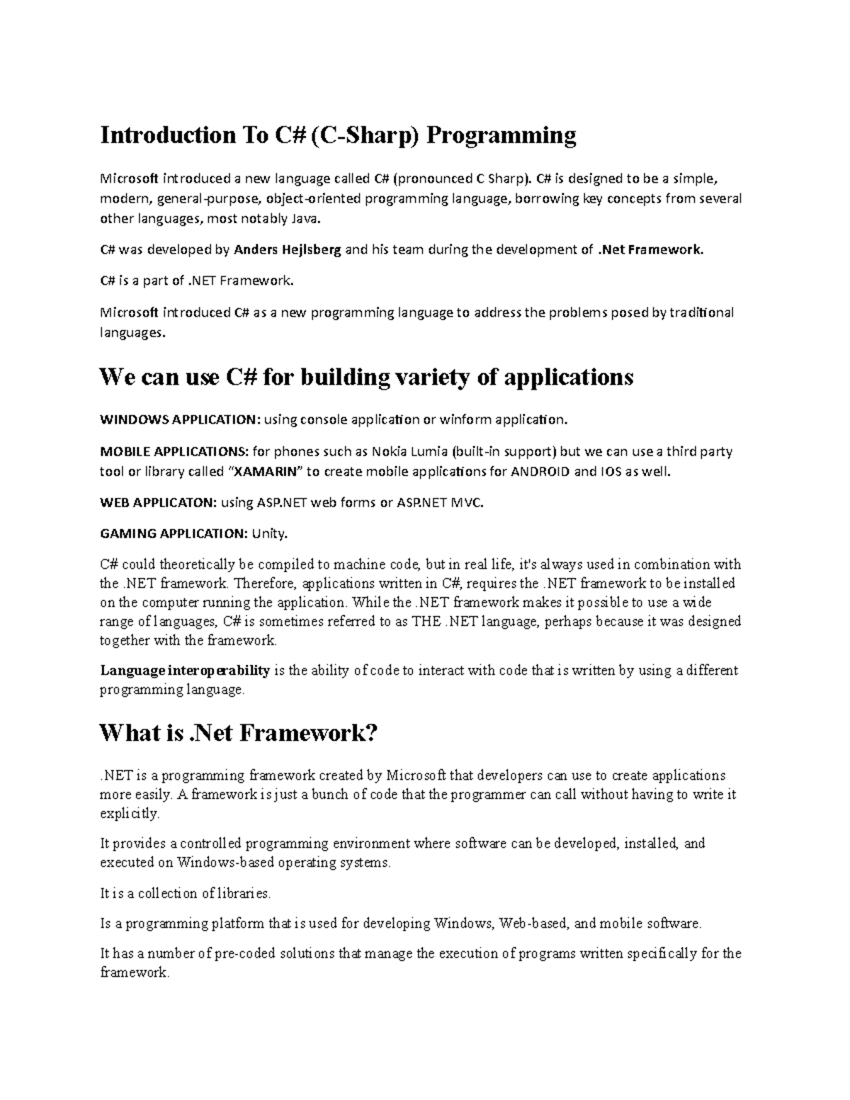 Introduction To C# (C-Sharp) Programming - Introduction To C# (C-Sharp ...
