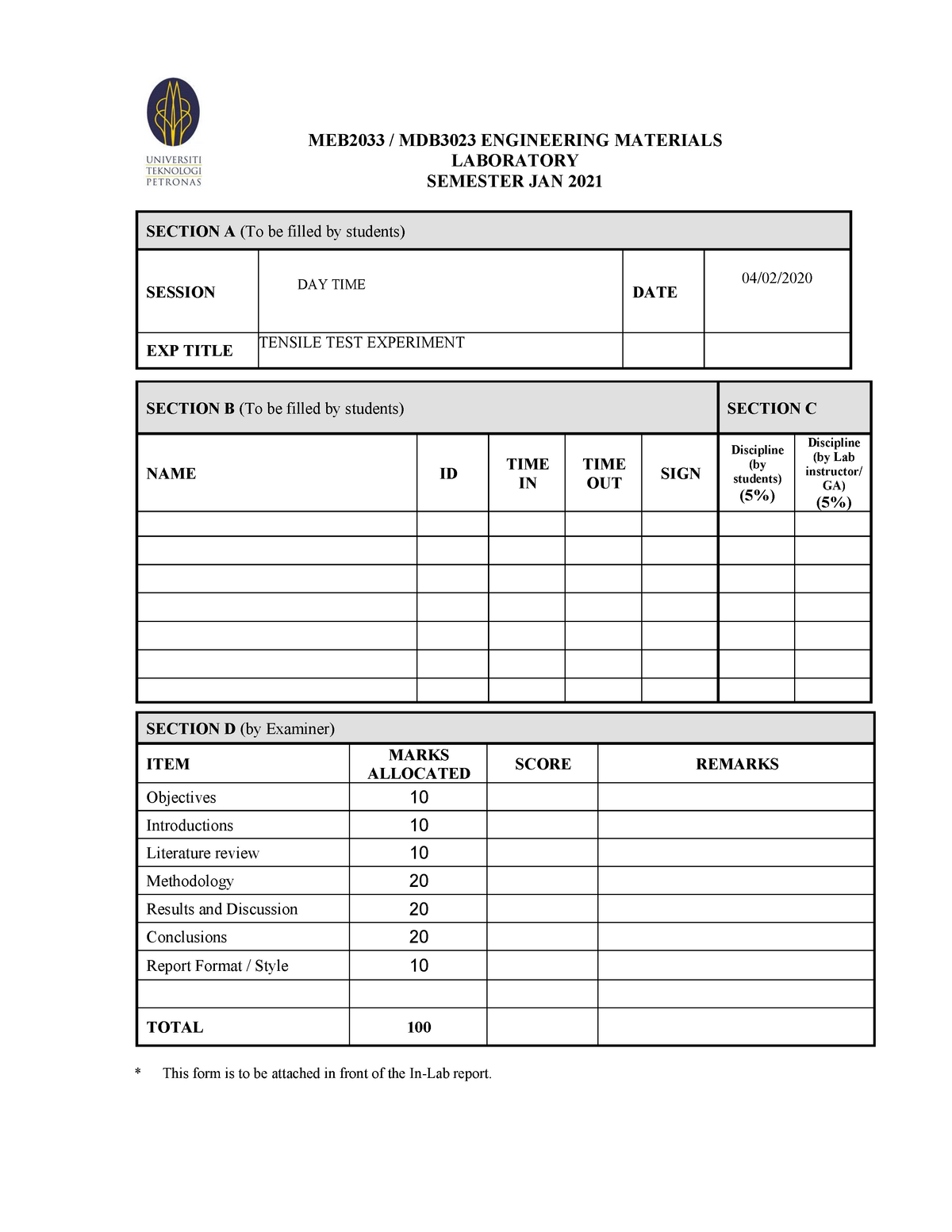 Engineering Materials Lab Report 1 MEB2033 / MDB3023 ENGINEERING