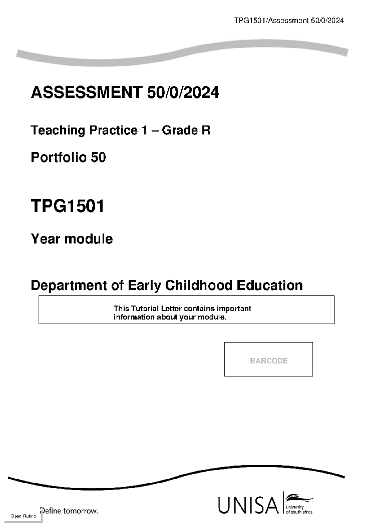 TPG1501 - Portfolio 3 - 2024 - TPG1501/Assessment 50 /0/202 4 1 ...