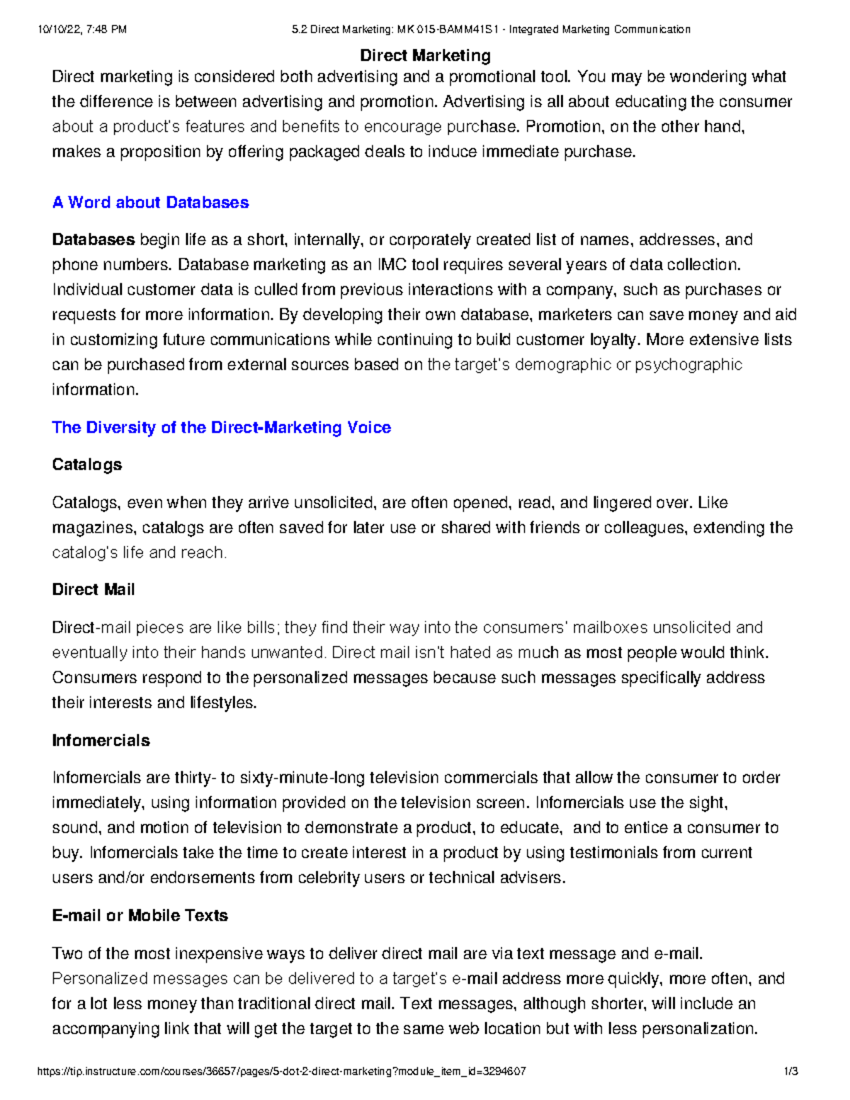 Direct Marketing Integrated Marketing Communication - 10/10/22, 7:48 PM ...