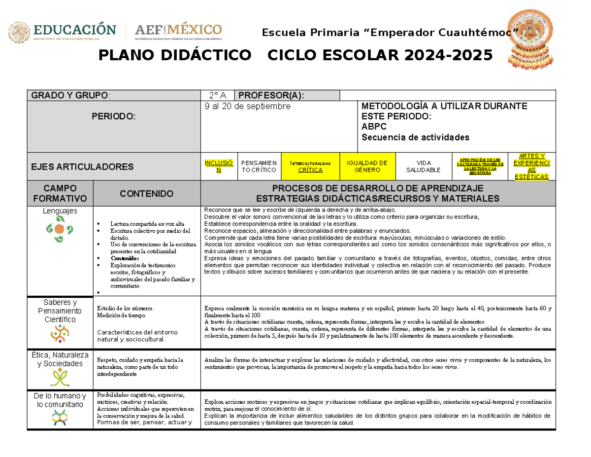 PLAN DEL 9 AL 20 DE SEP - planeaciones primaria - PLANO DIDÁCTICO CICLO ...