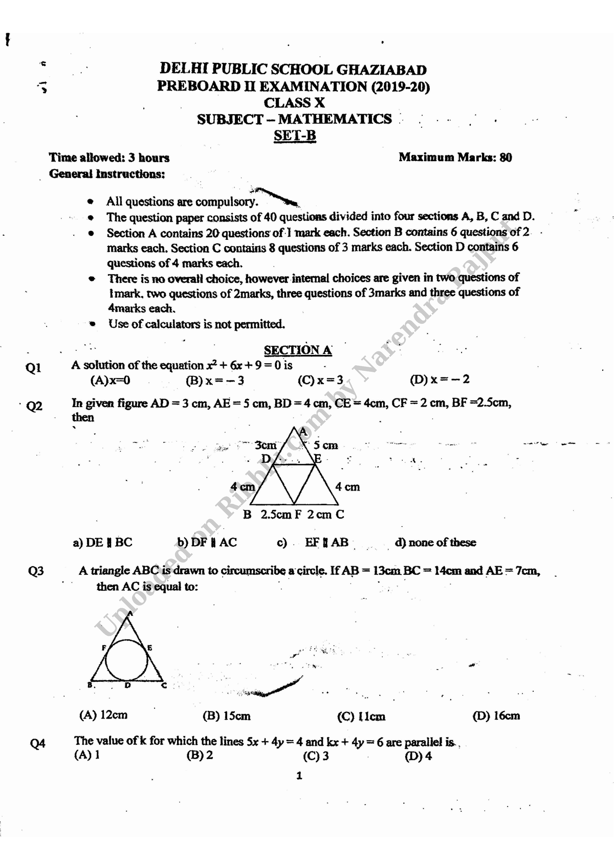 Class 10 maths question paper pre board exam set b 2019 20 - Computer ...