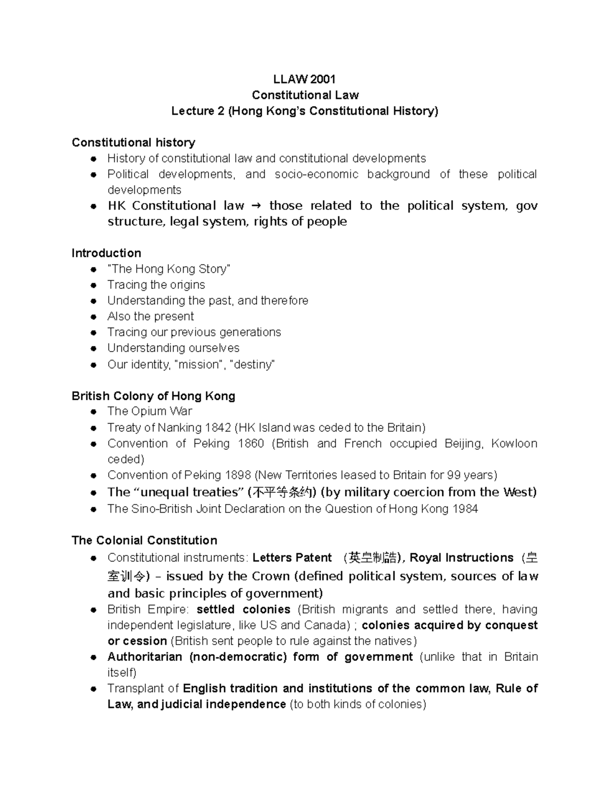 Topic 2 Lecture 2 Notes Llaw 2001 Constitutional Law Lecture 2 Hong