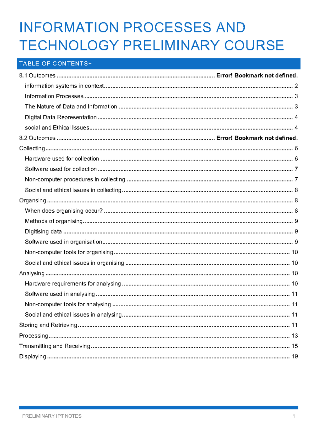 IPT Preliminary Notes - INFORMATION PROCESSES AND TECHNOLOGY ...