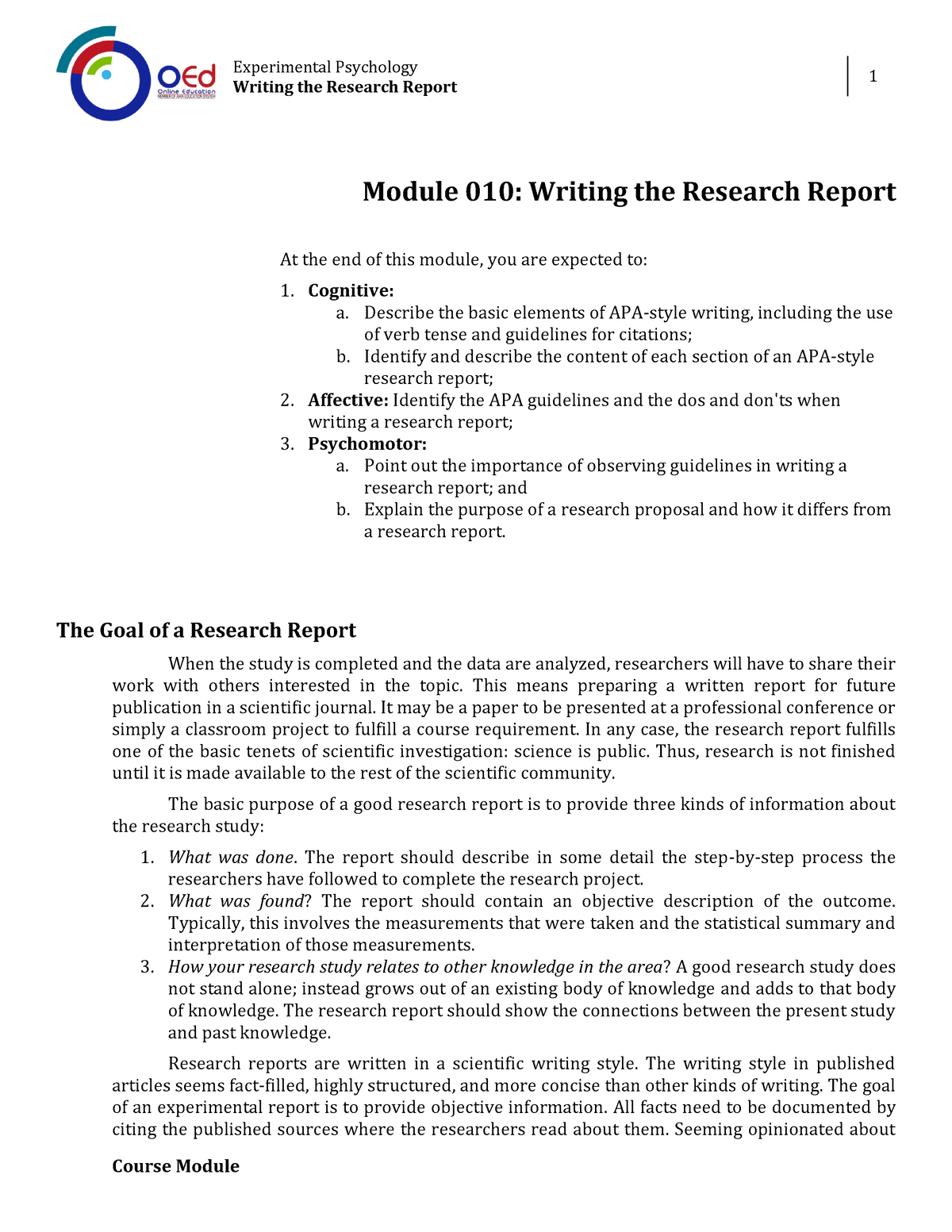 writing a psychology research report