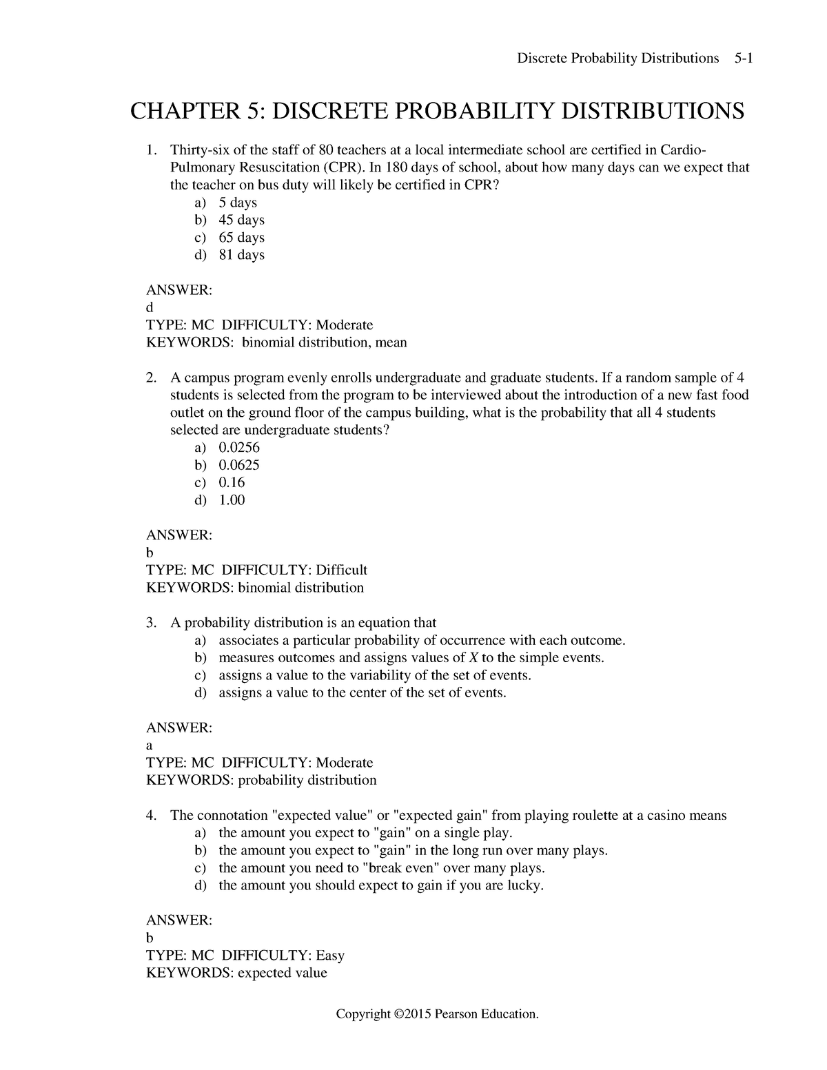 Chapter-5 - 123 - Discrete Probability Distributions 5- CHAPTER 5 ...