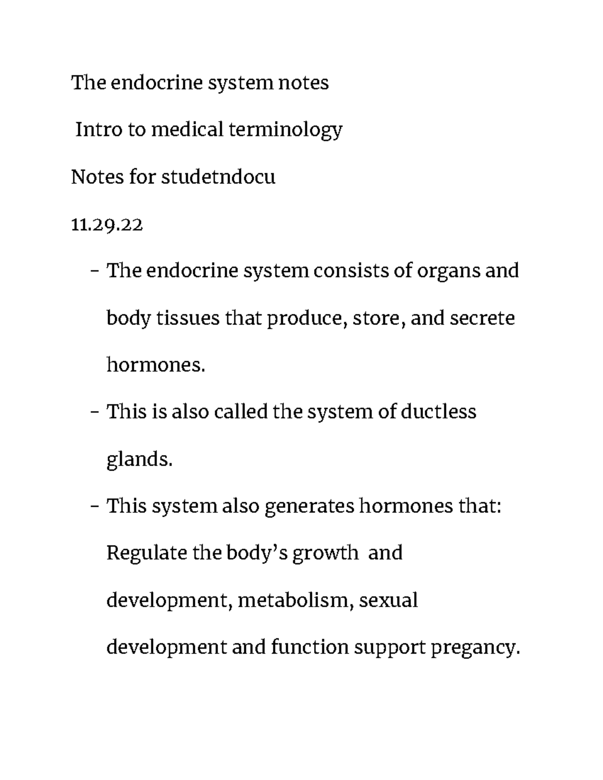 The endocrine system notes - The endocrine system notes Intro to ...