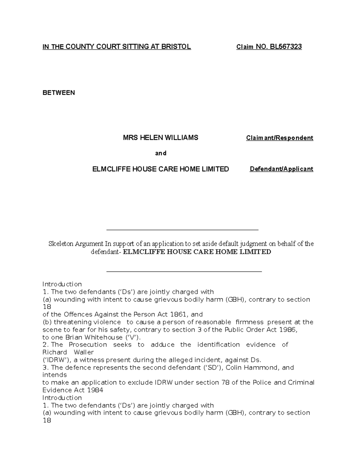 Skeleton Argument To Set Aside Default Judgement Mock Form Of Address 