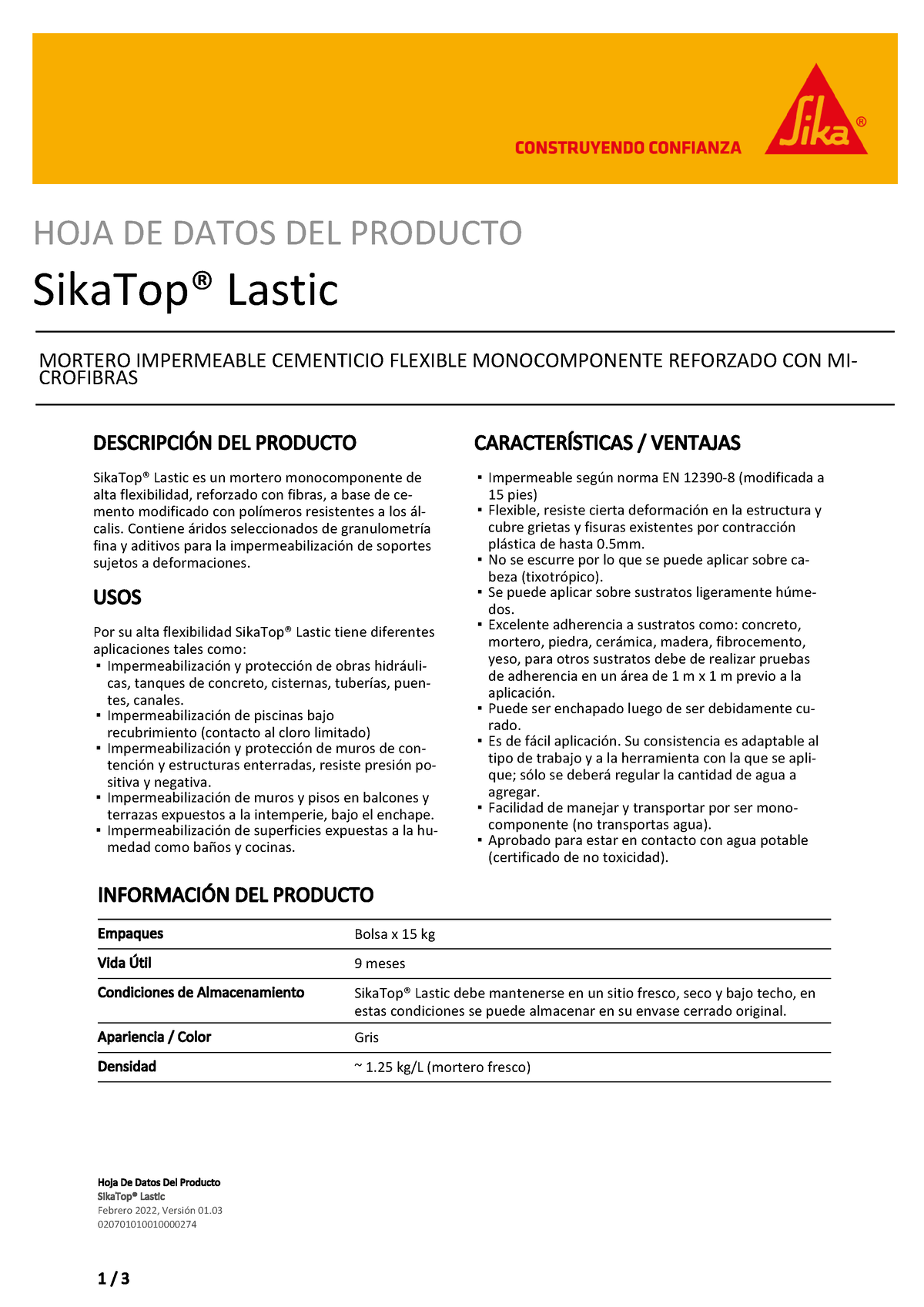 Sikatop Lastic - ...................... - Hoja De Datos Del Producto ...