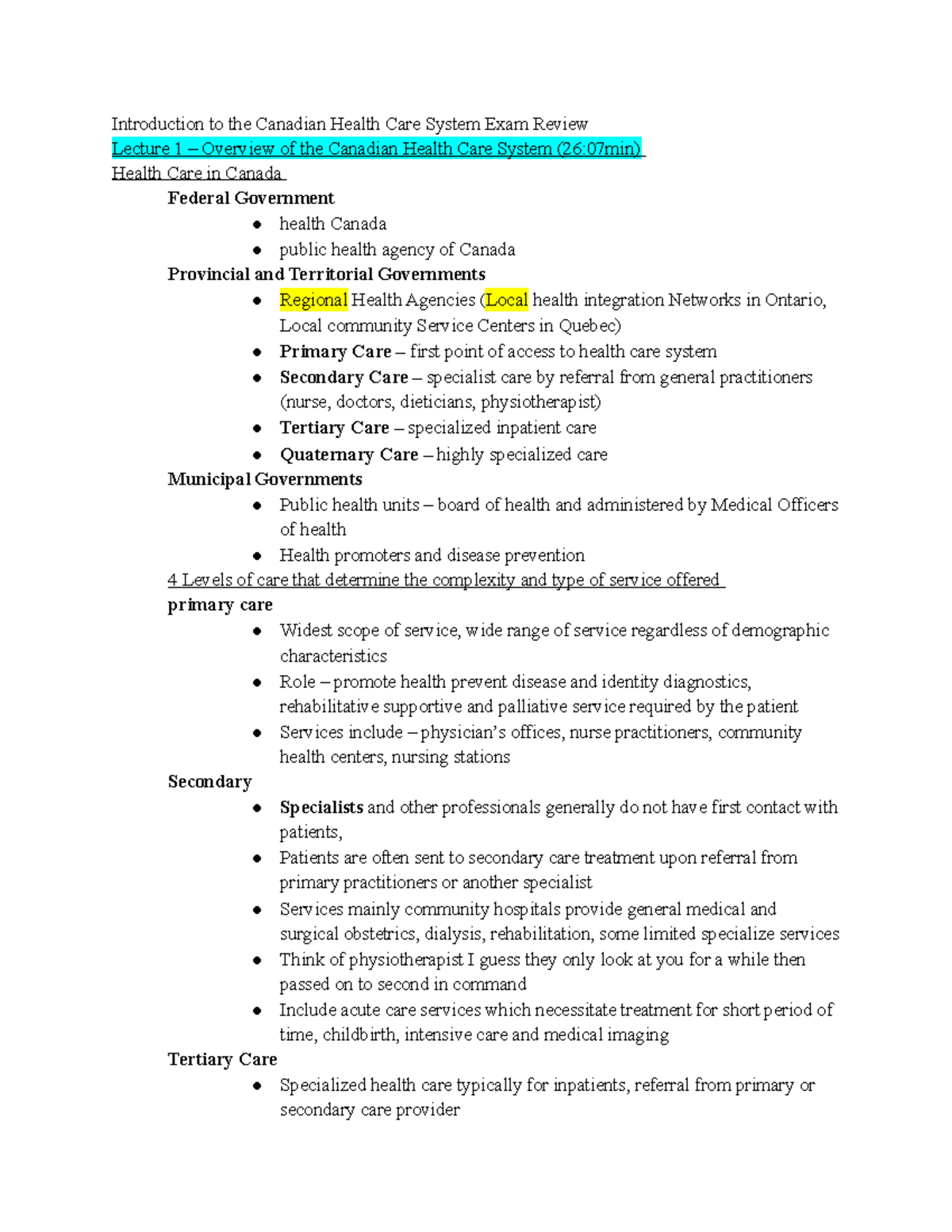 Introduction to the Canadian Health Care System - Early health care ...