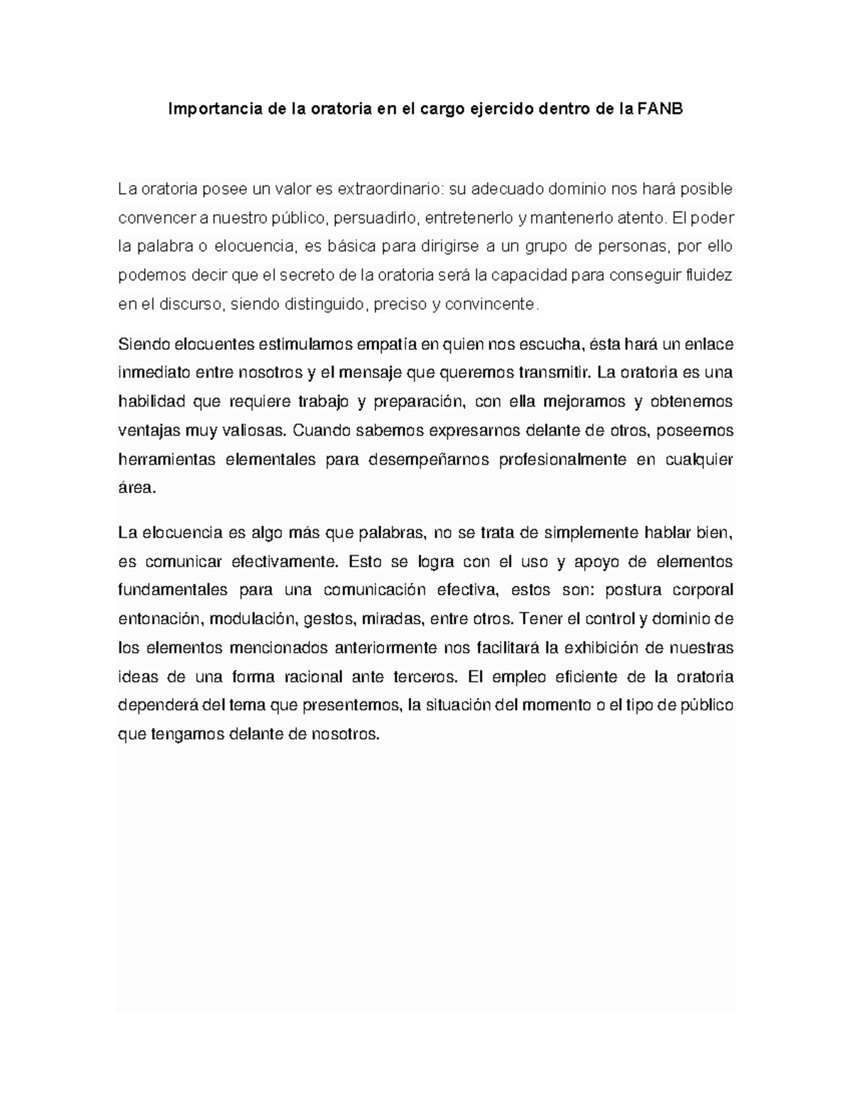 Ensayo Oratoria - Importancia de la oratoria en el cargo ejercido ...