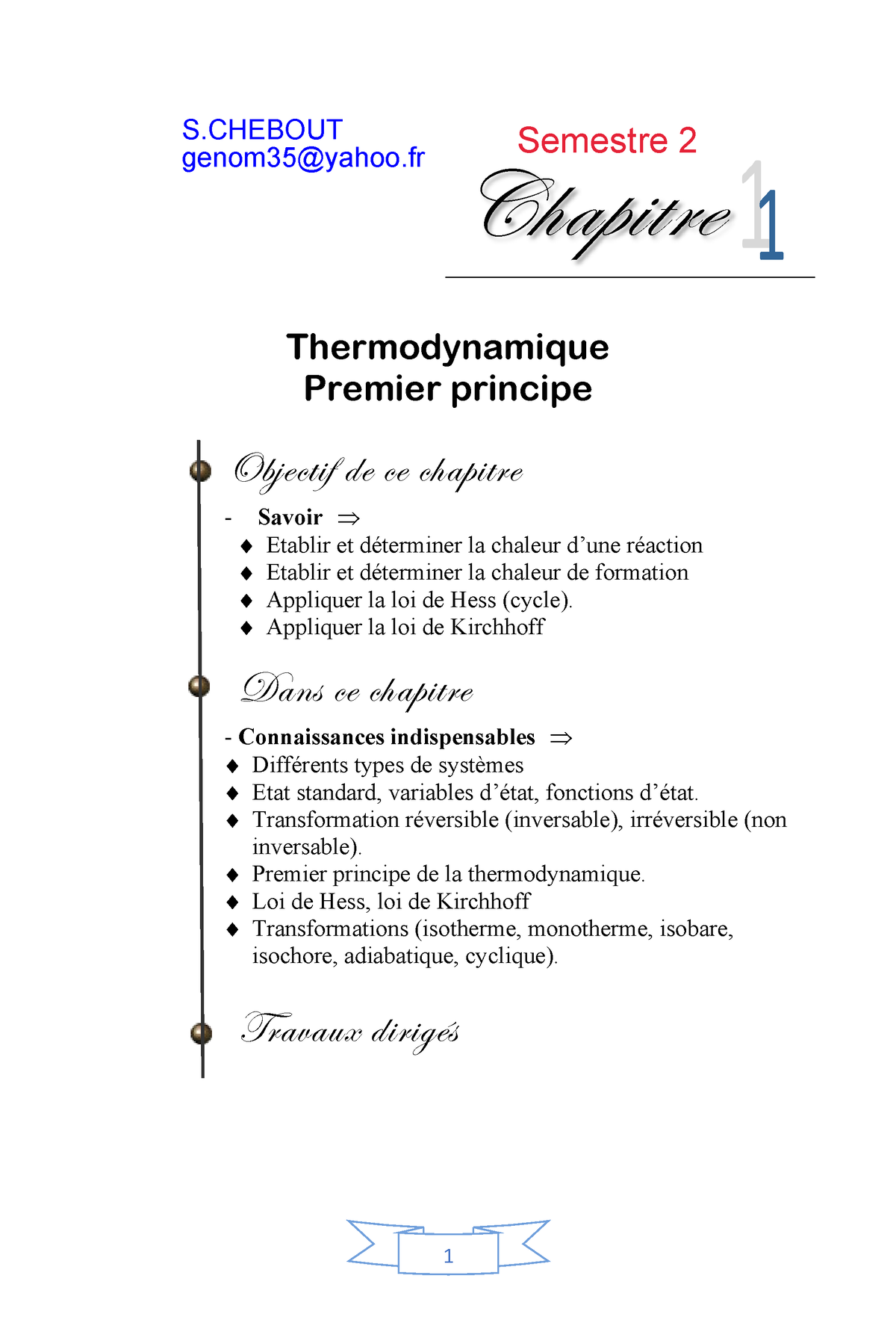 Chimie 2 Chap 1; Thermodynamique-Premier Principe Td - Chapitre ...