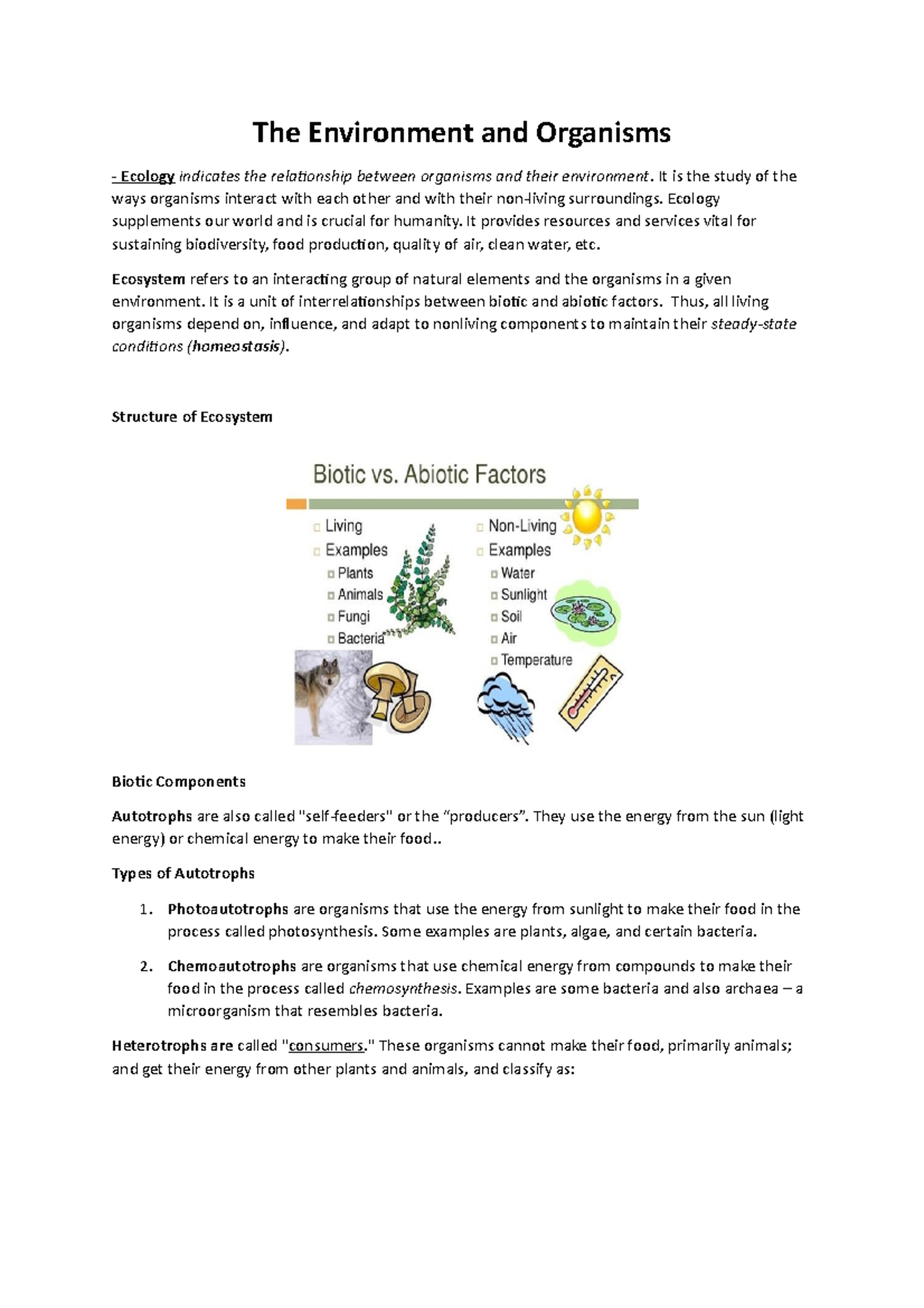 Chapter 2 - The Environment and Organisms - The Environment and ...